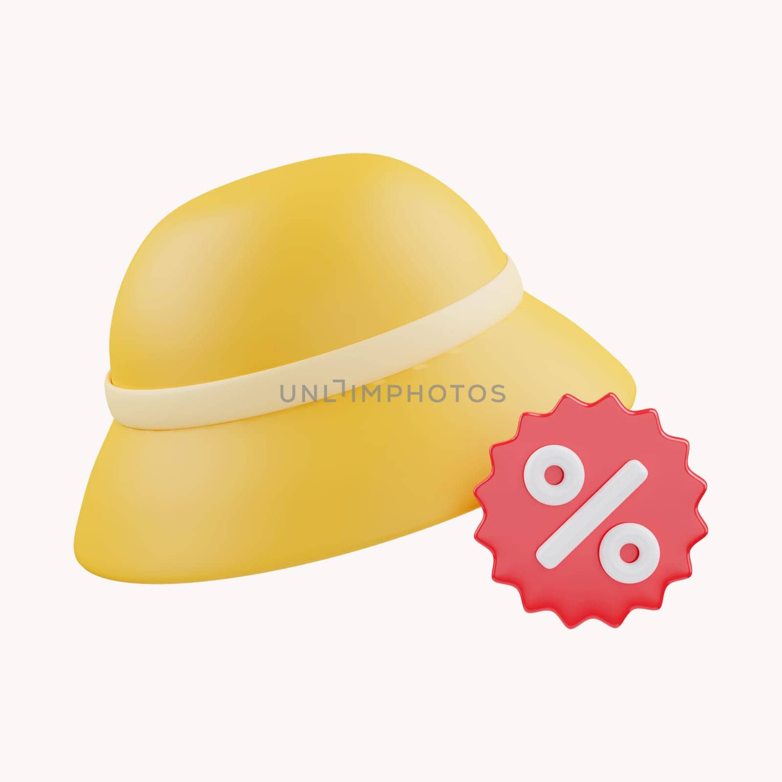 3D Shopping hat with discount. Online shopping concept. Sale on goods. icon isolated on white background. Pastel color. 3D Rendering.