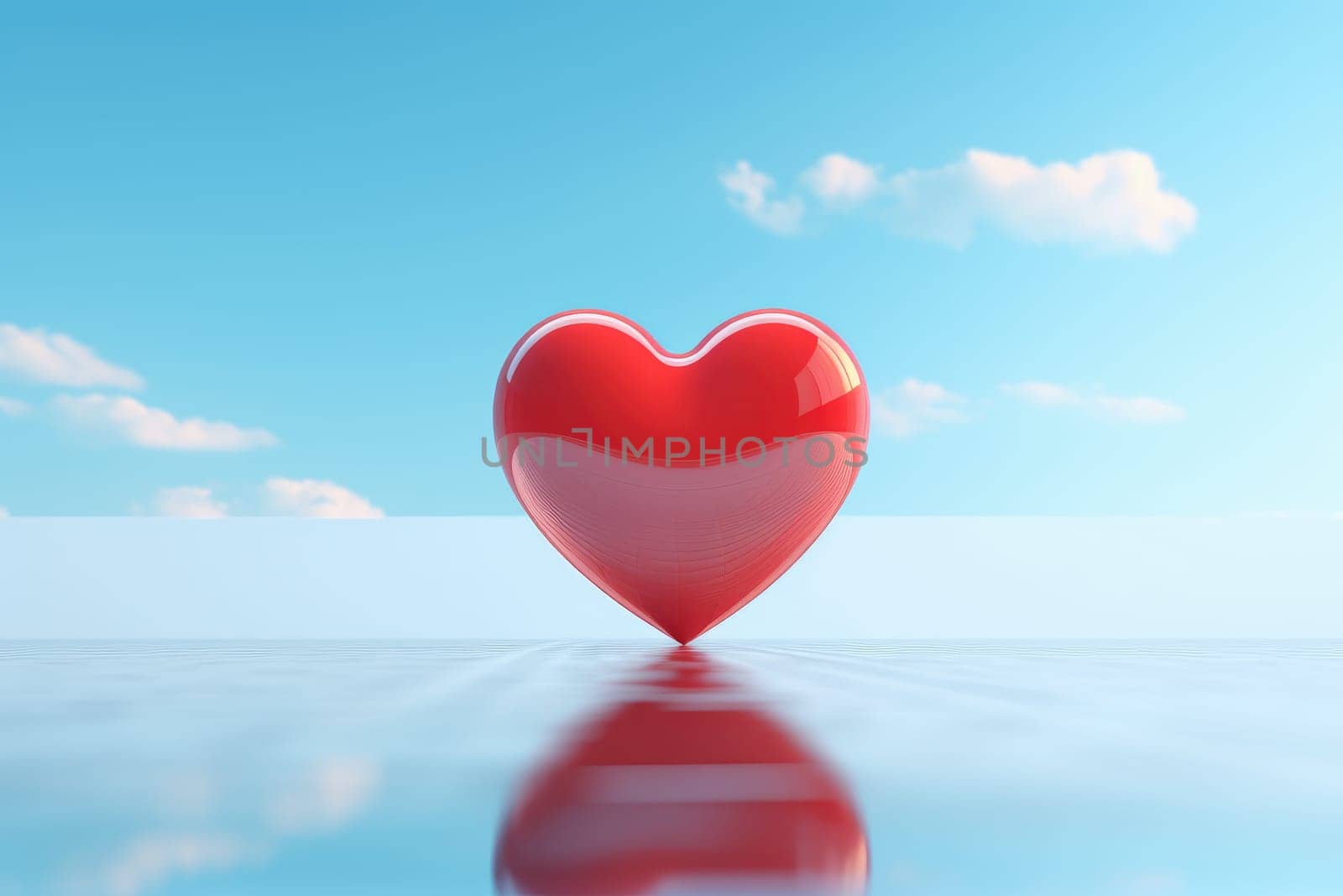 A red heart balloon floats in the blue sky in clouds. .Generative Ai by matamnad