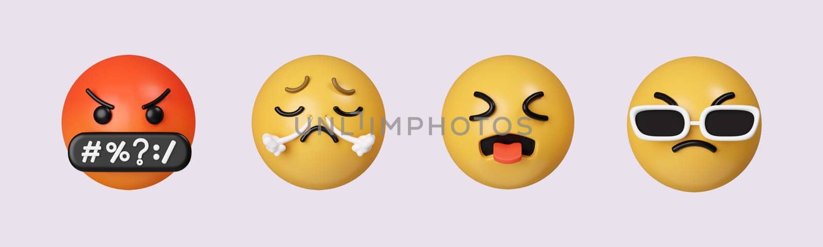 3d Set Icon Emoji. Realistic Yellow Glossy 3d Emotions face. icon isolated on gray background. 3d rendering illustration. Clipping path. by meepiangraphic