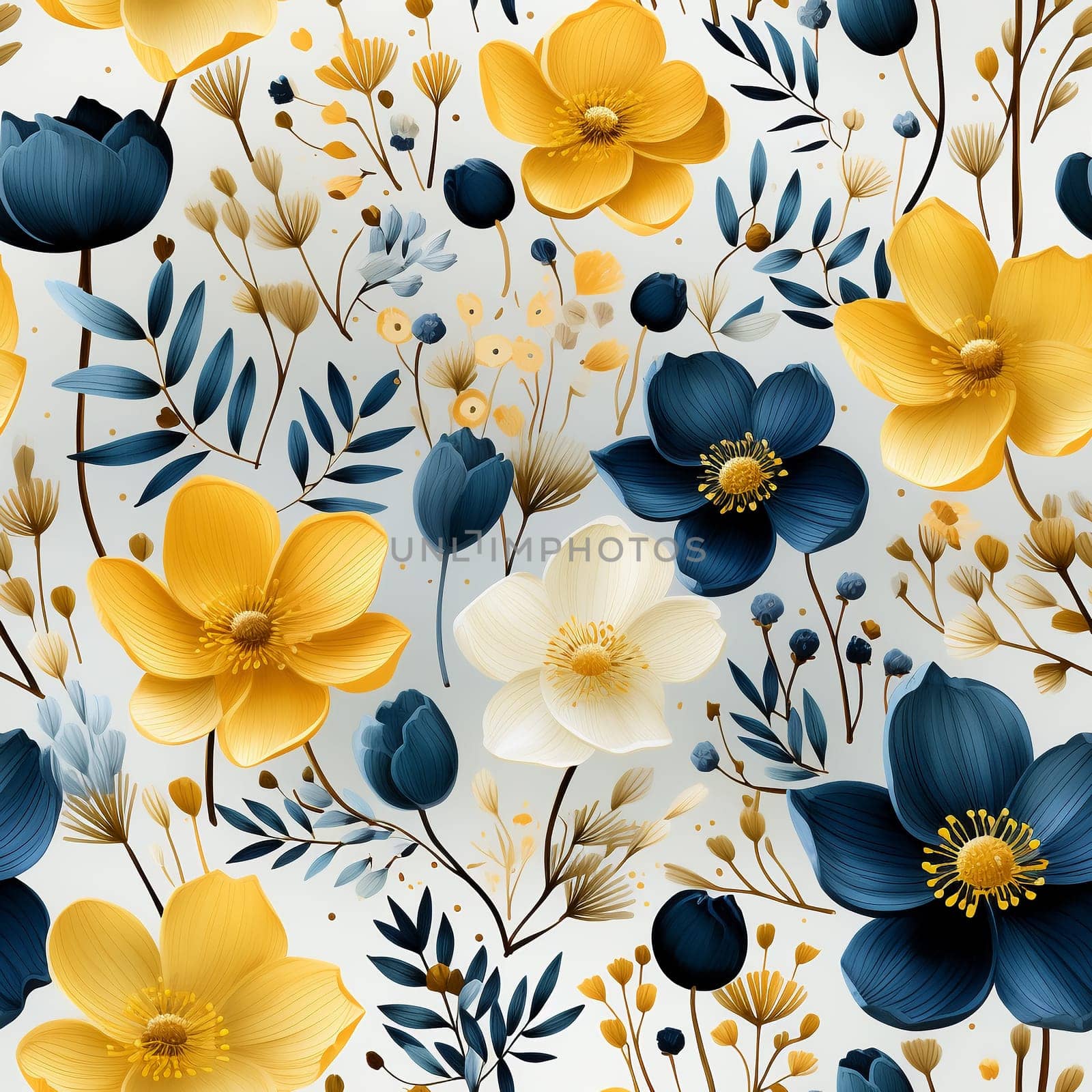 Seamless pattern tile background flowers and floral leaves plants. High quality photo