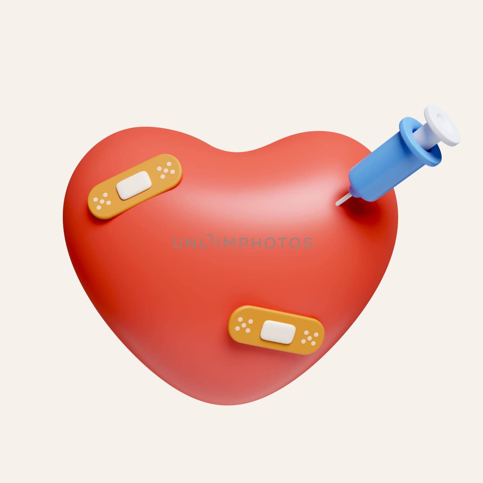 3d medical syringe and red broken heart. icon isolated on white background. 3d rendering illustration. Clipping path..