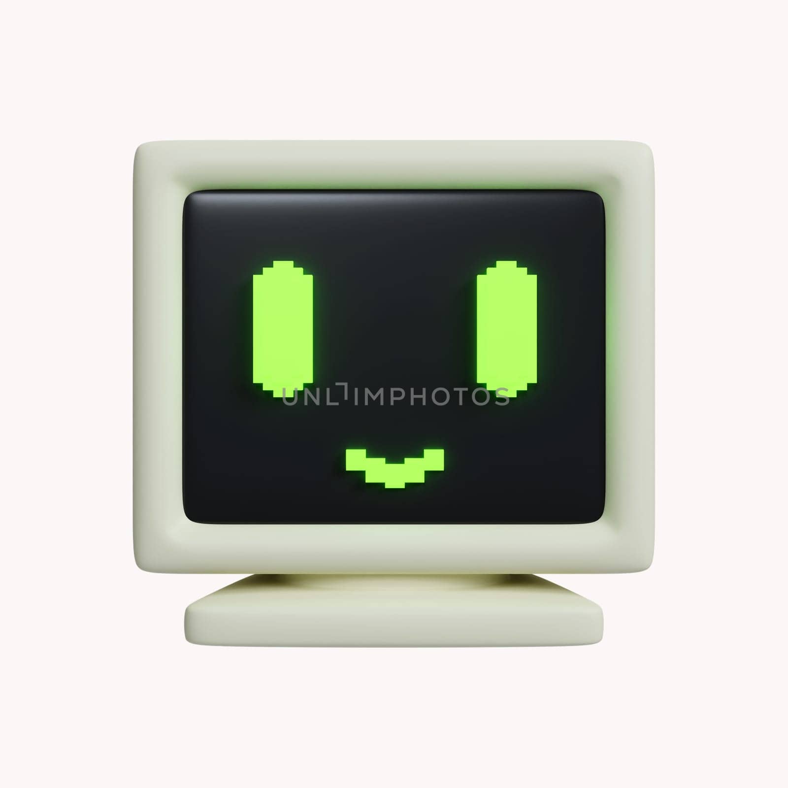 3d Retro Computer. The System Unit, Monitor. icon isolated on white background. 3d rendering illustration. Clipping path..