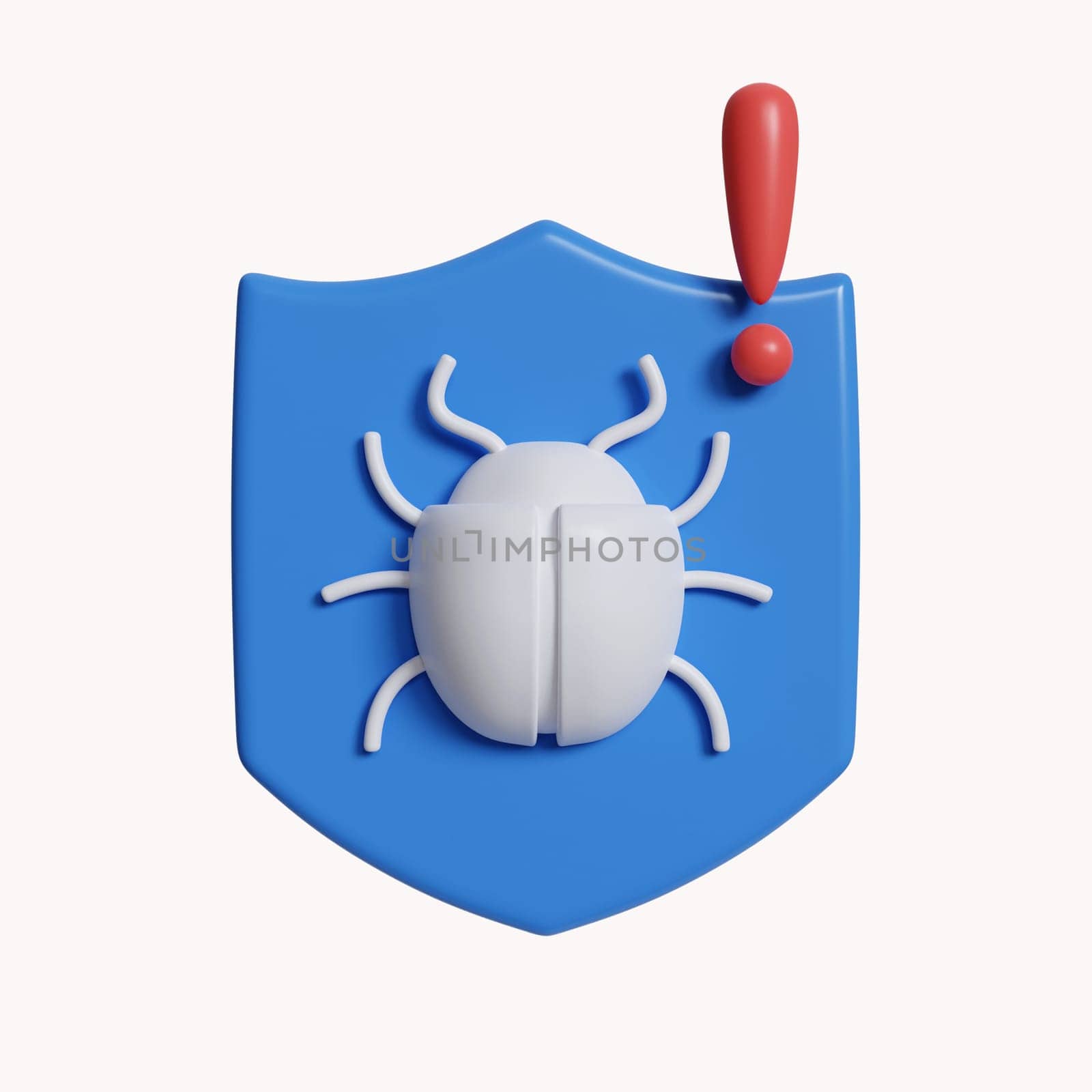 3d of security concept shield with bug. Virus scan magnifier antivirus. icon isolated on white background. 3d rendering illustration. Clipping path..