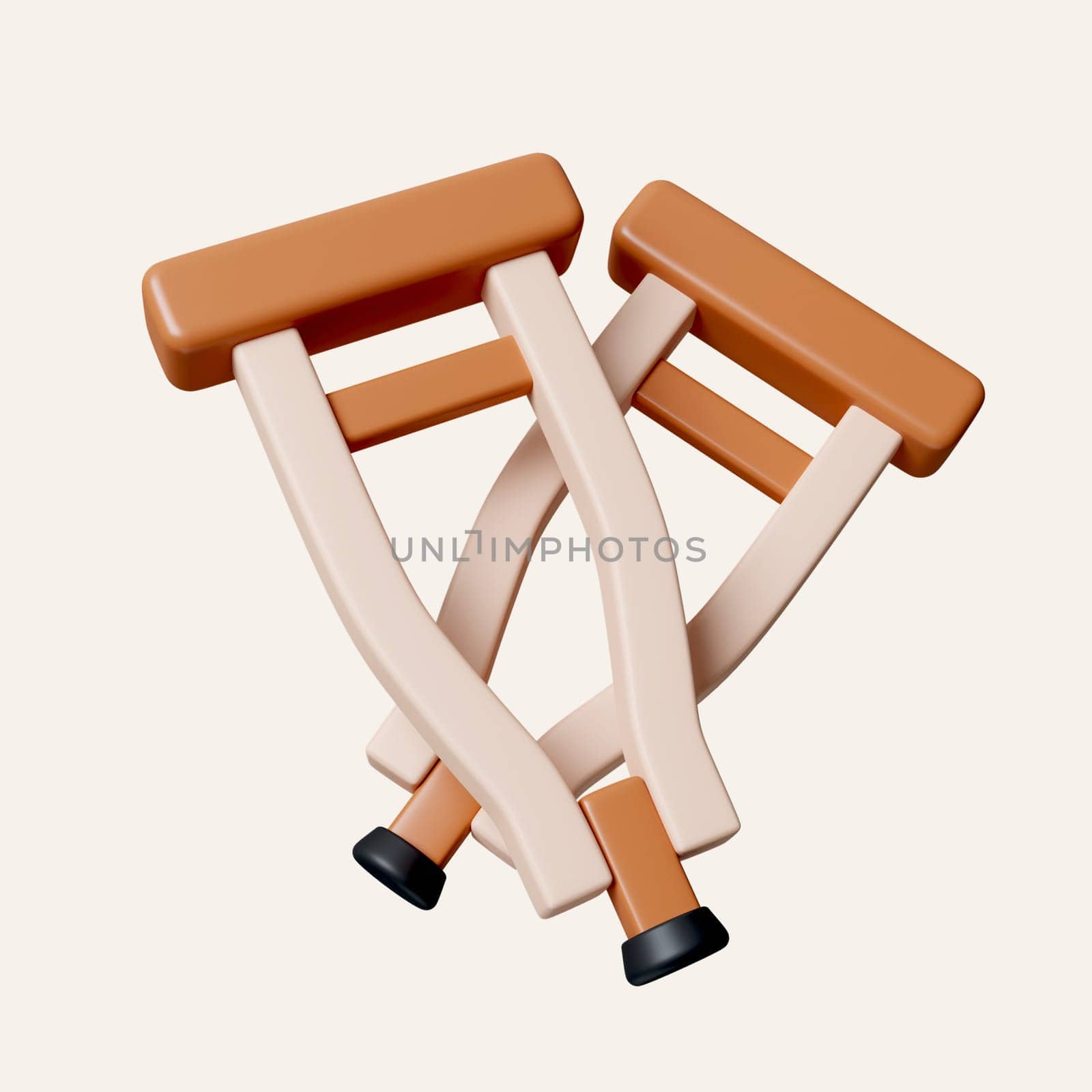 3d medical crutches handicap assistance equipment for injured or disabled patient. icon isolated on white background. 3d rendering illustration. Clipping path..