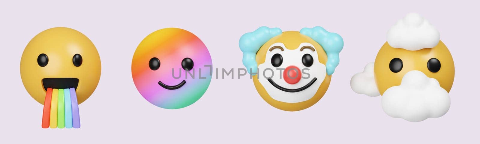 3d Set Icon anxiety Emoji. Realistic Yellow Glossy 3d Emotions face. icon isolated on gray background. 3d rendering illustration. Clipping path..