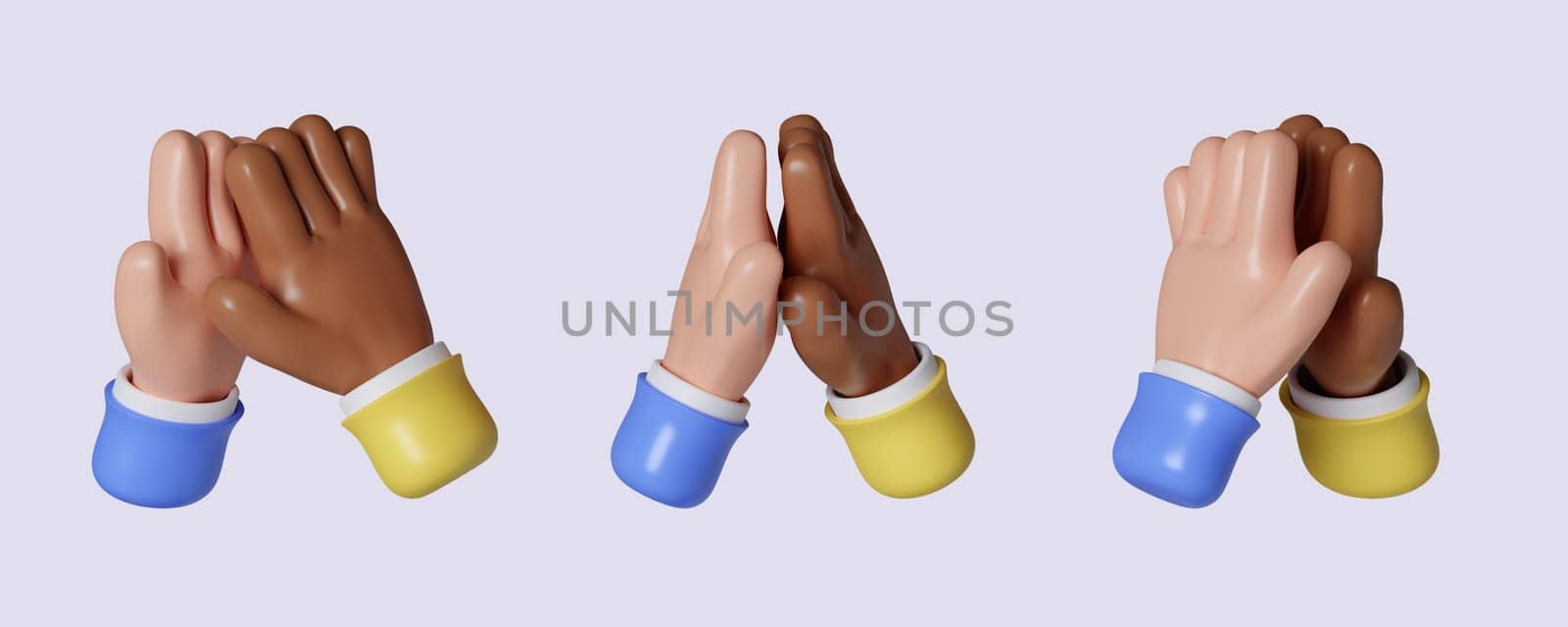 3d Cartoon character hand gesture set. hand high five. icon isolated on gray background. 3d rendering illustration. Clipping path..