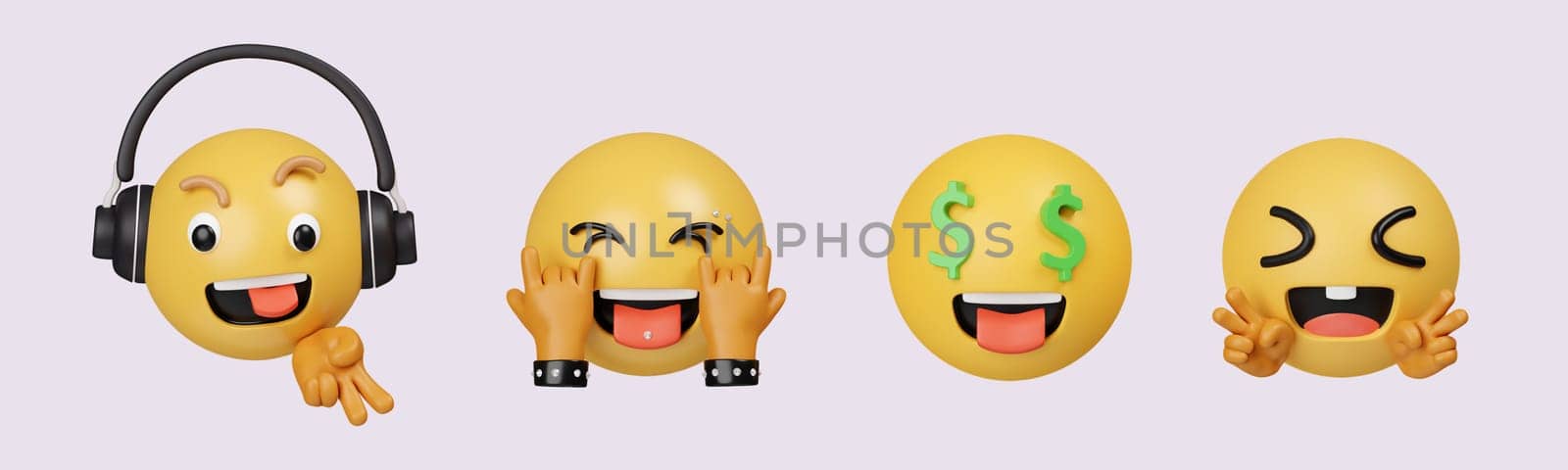 3d Set Icon Emoji. Realistic Yellow Glossy 3d Emotions face. icon isolated on gray background. 3d rendering illustration. Clipping path. by meepiangraphic