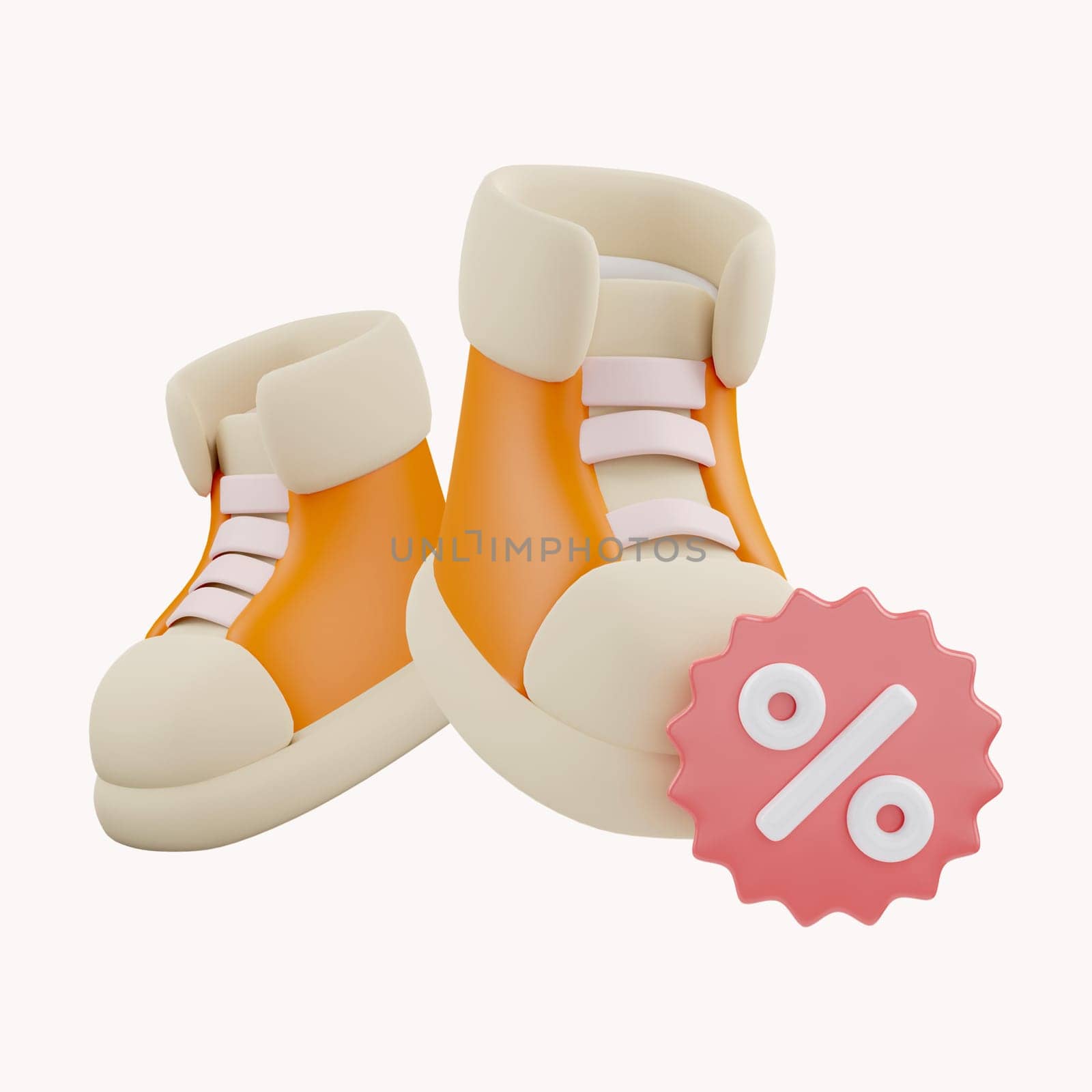 3D Shopping sneaker with discount. Online shopping concept. Sale on goods. icon isolated on white background.3D Rendering.