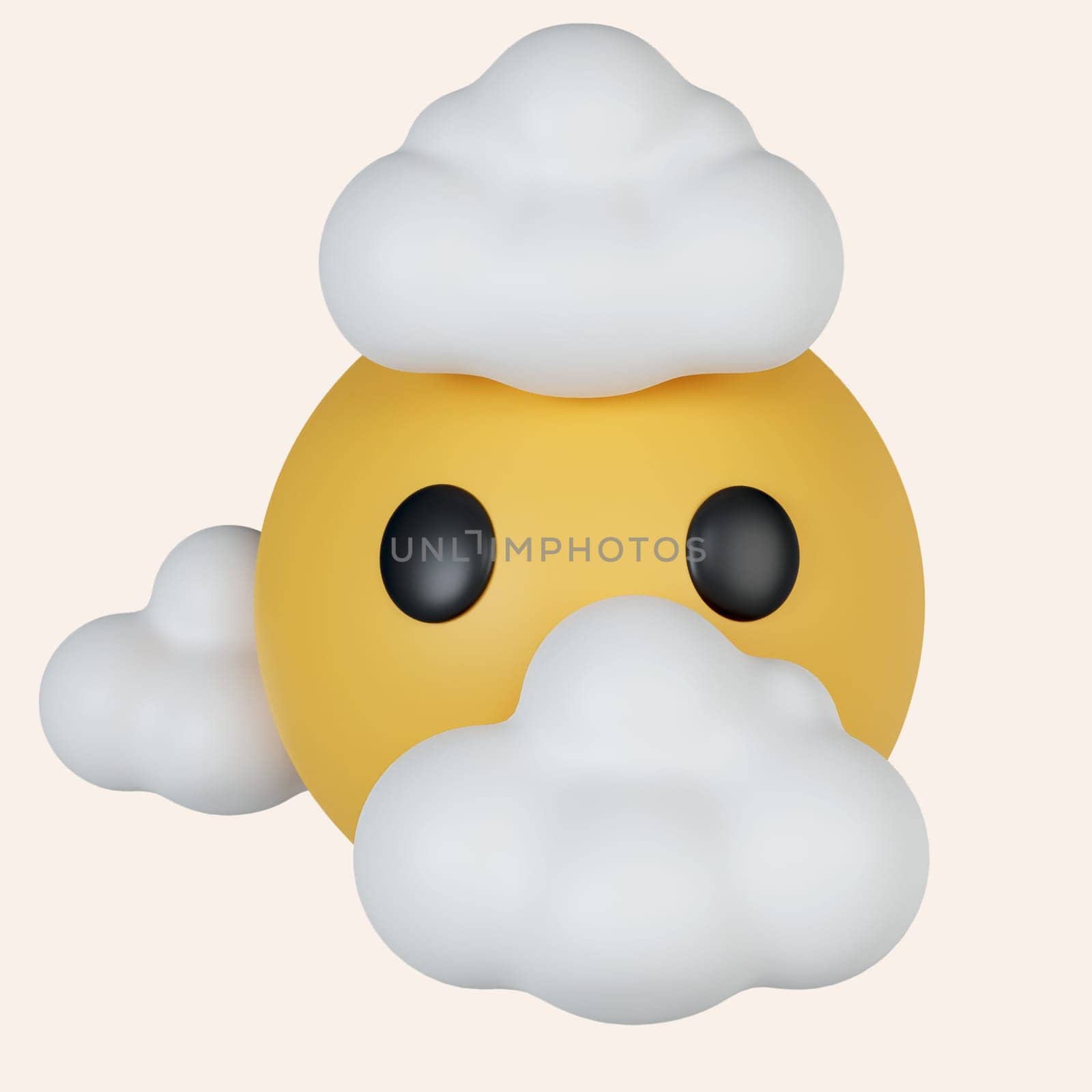 3d emoticon expression face clouds. icon isolated on gray background. 3d rendering illustration. Clipping path..