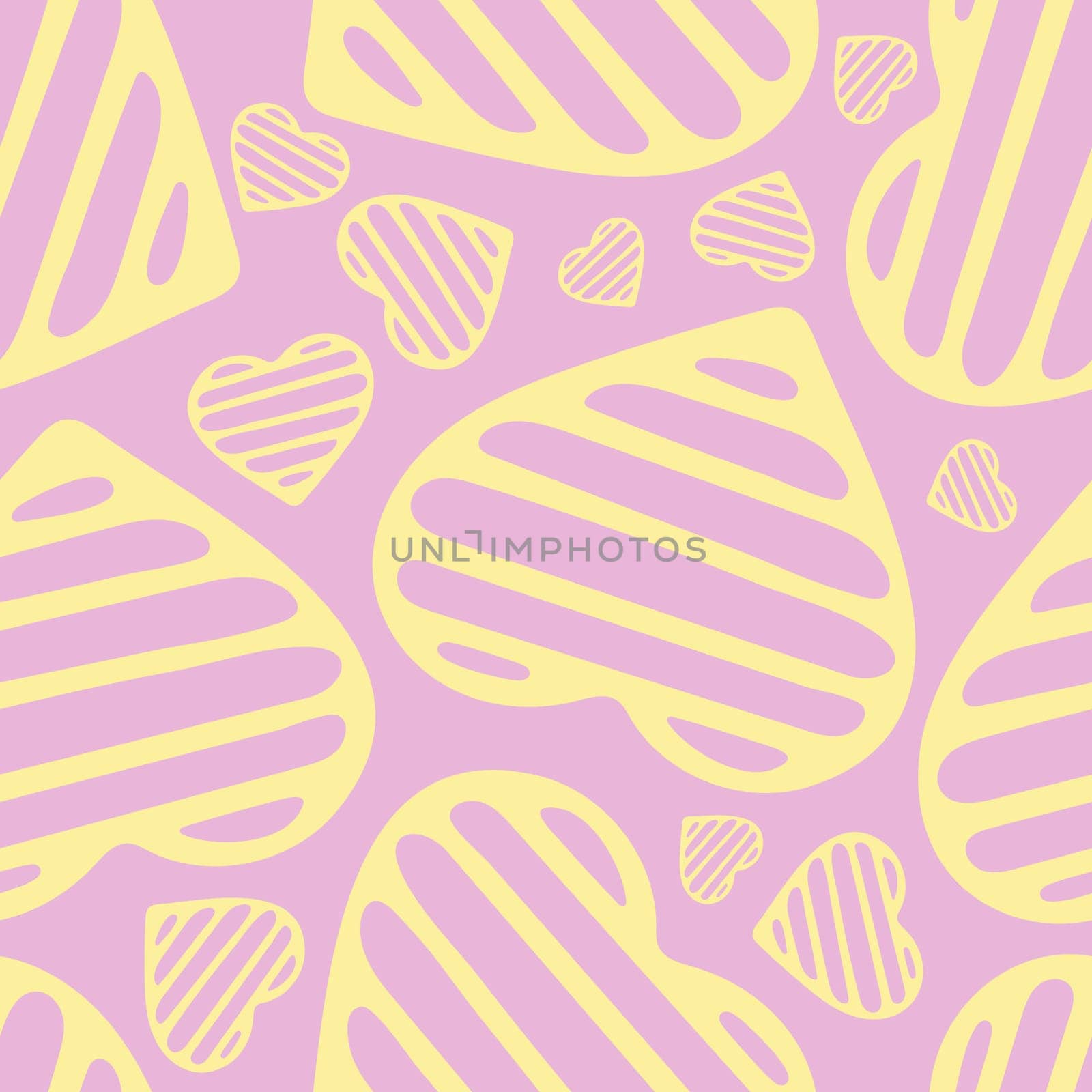 Hand Drawn Seamless Patterns with Hearts in Doodle Style. Romantic Love Digital Paper for Valentines Day. Colorful Hearts on Pastel Pale Pink Background.