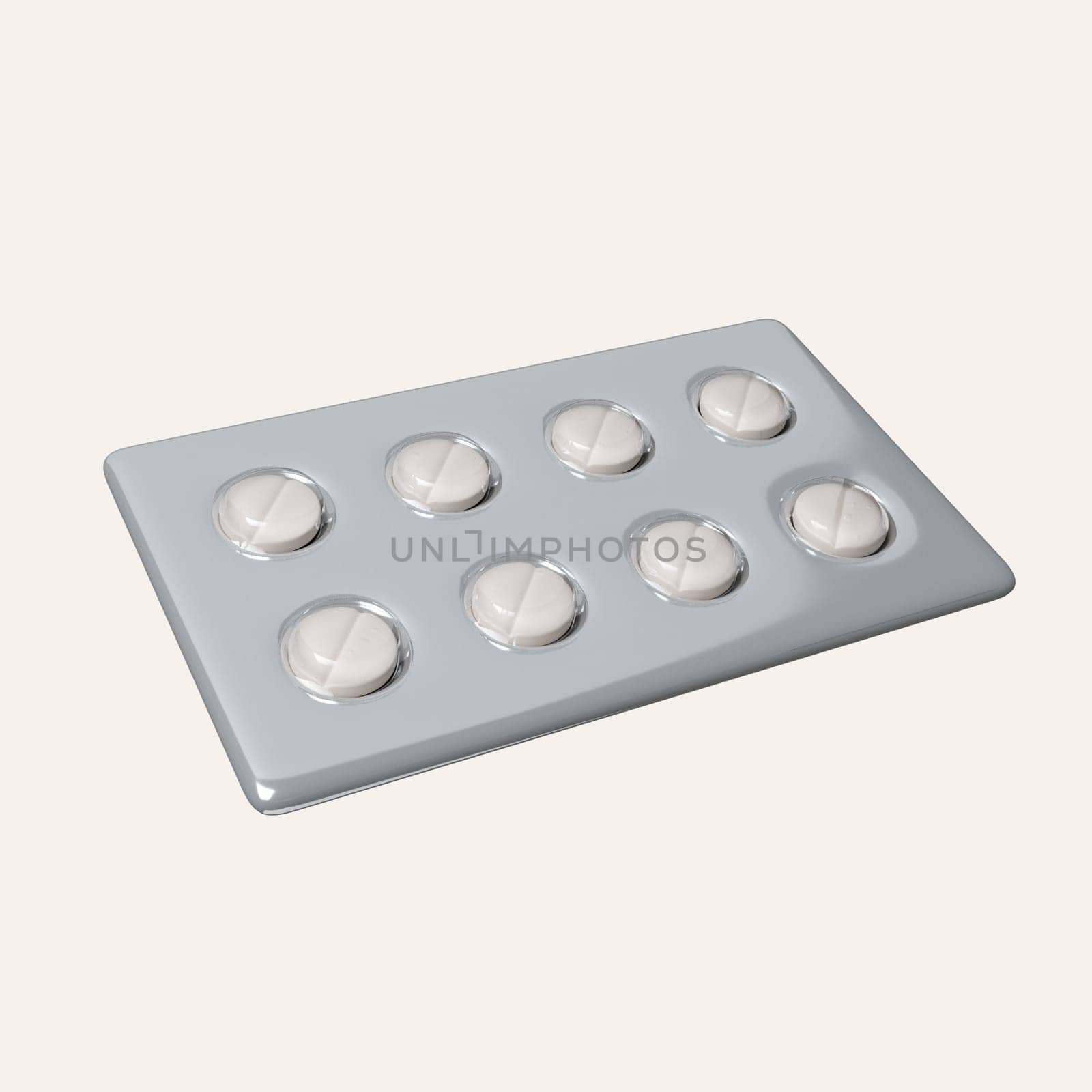 3d White circle pills in pack. icon isolated on white background. 3d rendering illustration. Clipping path..