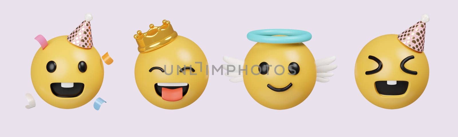 3d happy emoji set. Yellow Glossy 3d Emotions face. icon isolated on gray background. 3d rendering illustration. Clipping path..