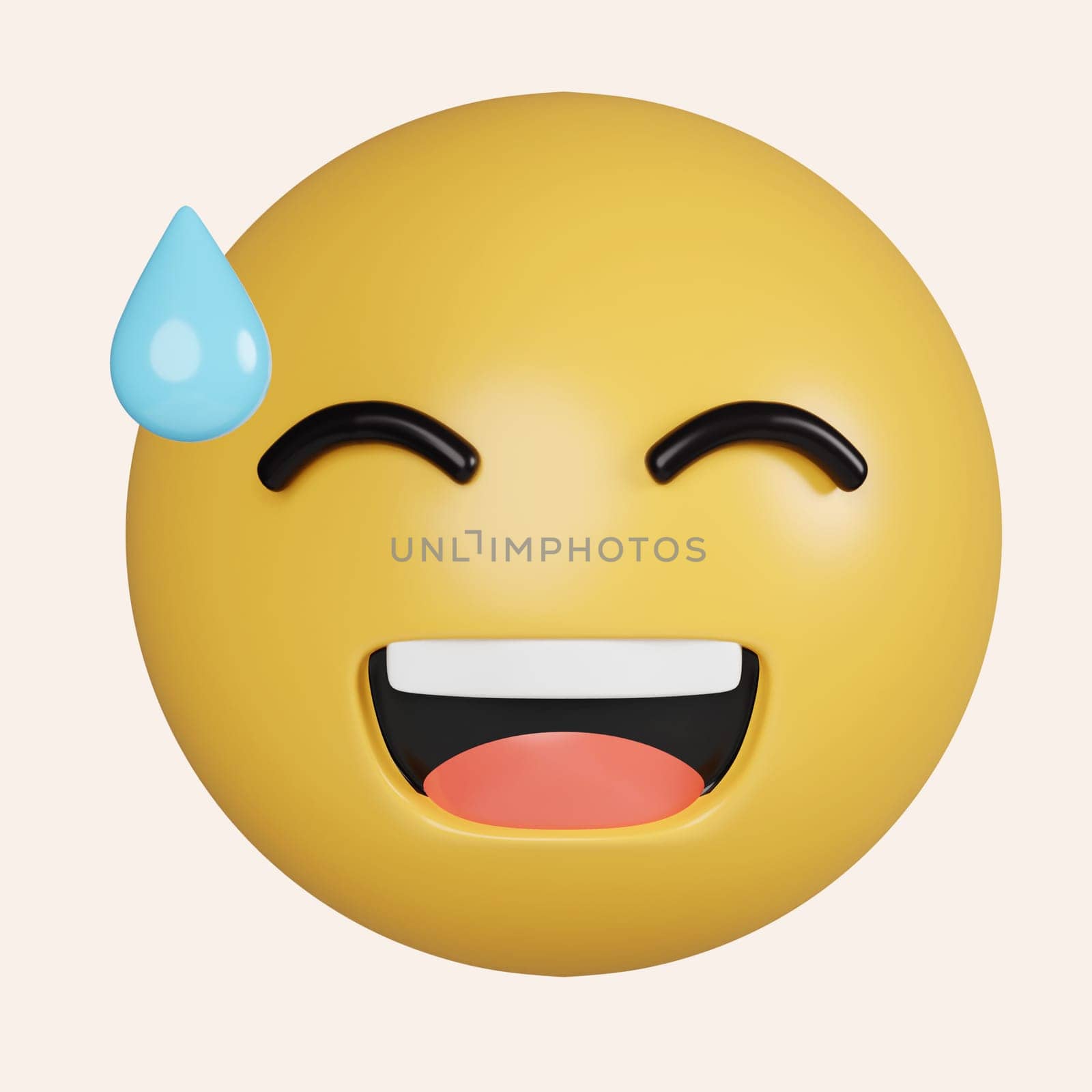 3d Grinning Face emoji with Sweat, Smiling Face with Open Mouth and Cold Sweat. icon isolated on gray background. 3d rendering illustration. Clipping path..
