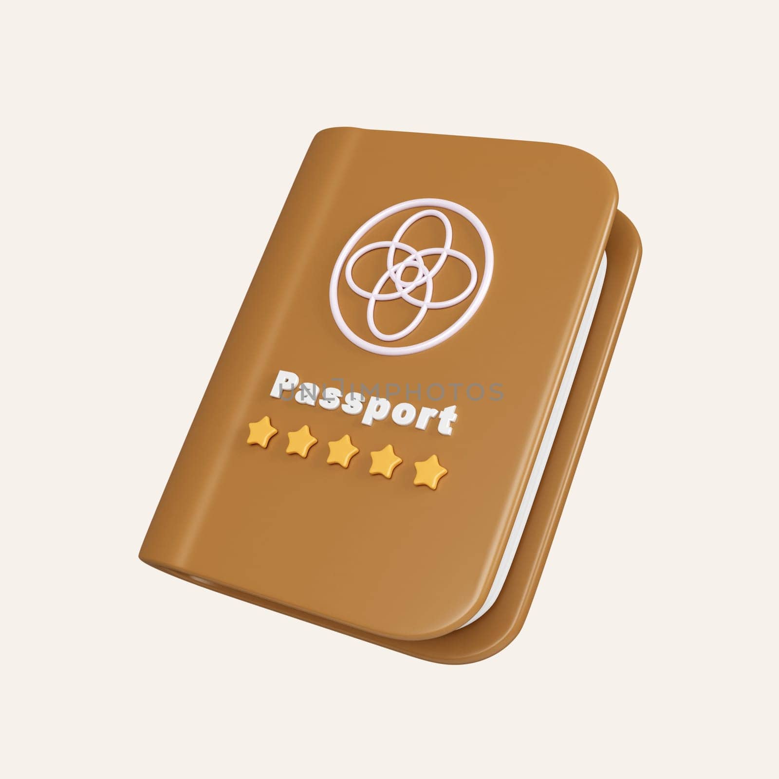3D Brown passport icon. Identification Document. icon isolated on white background. 3d rendering illustration. Clipping path..