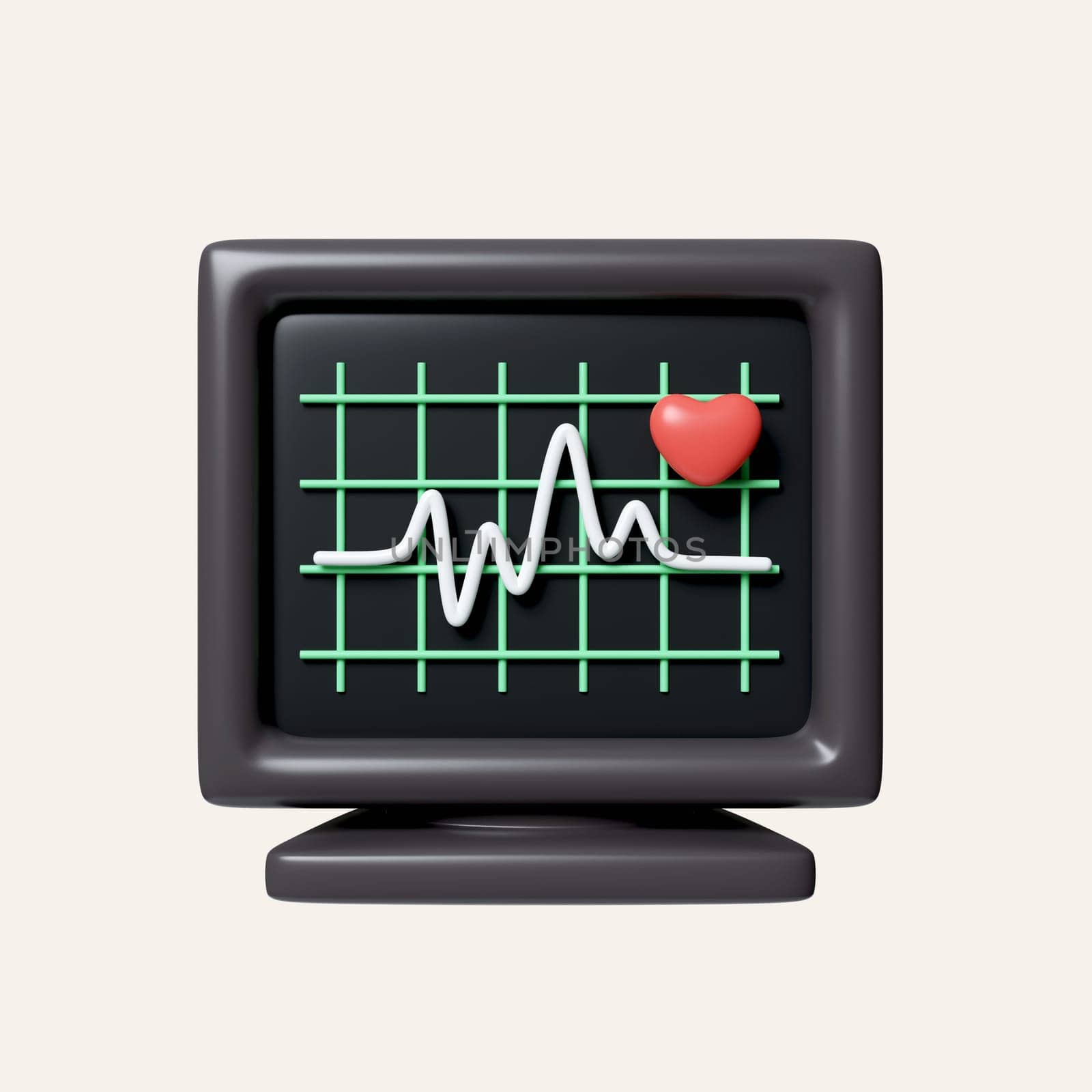 3d Electrocardiography. healthcare and medical concept. icon isolated on white background. 3d rendering illustration. Clipping path..