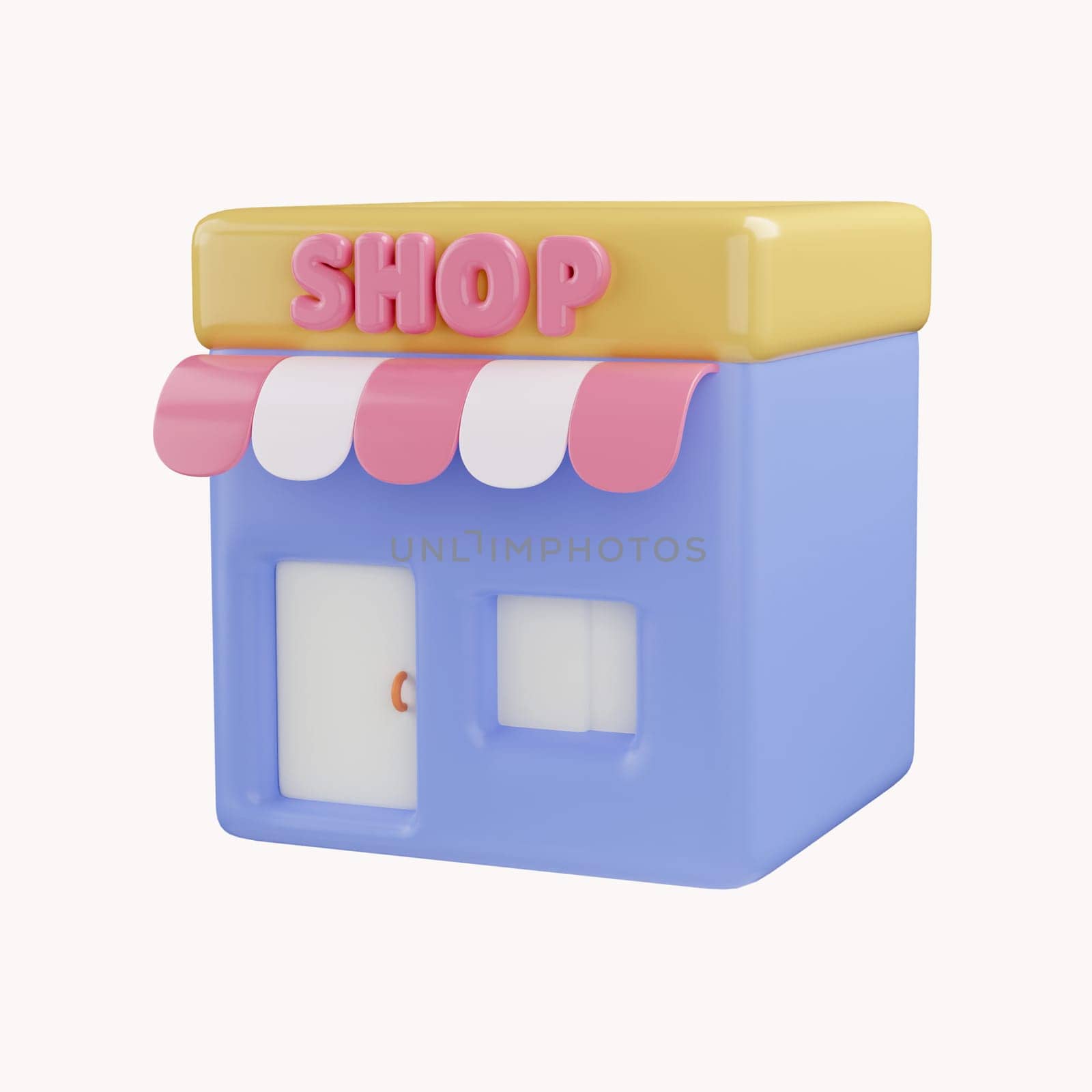 3D Store building. Shop rental or sale. Online shopping concept. Business and commerce. Realtor for buyers. Creative minimal design isolated on white background..