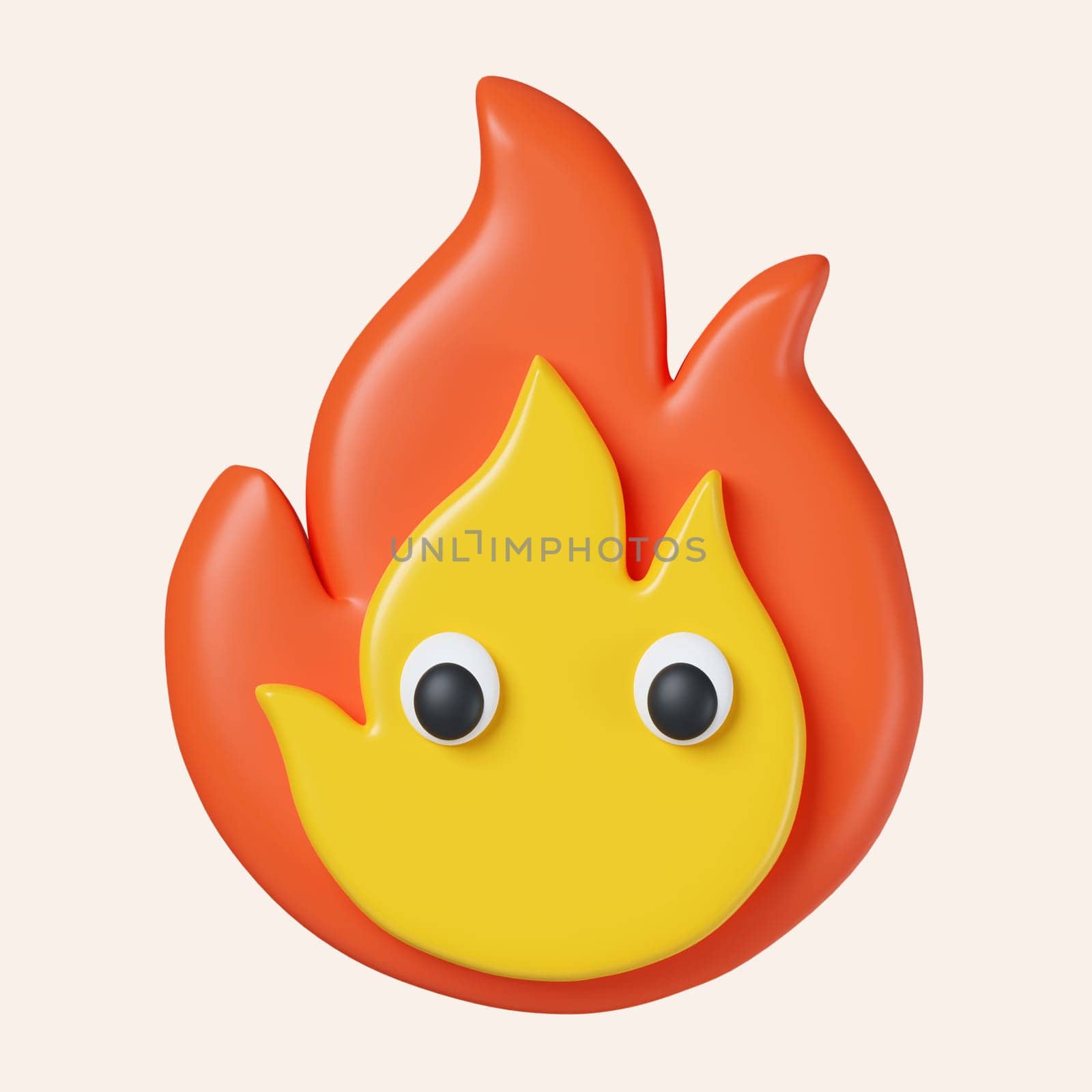 3d emoji Flame fire symbol. energy and power concept. icon isolated on gray background. 3d rendering illustration. Clipping path..