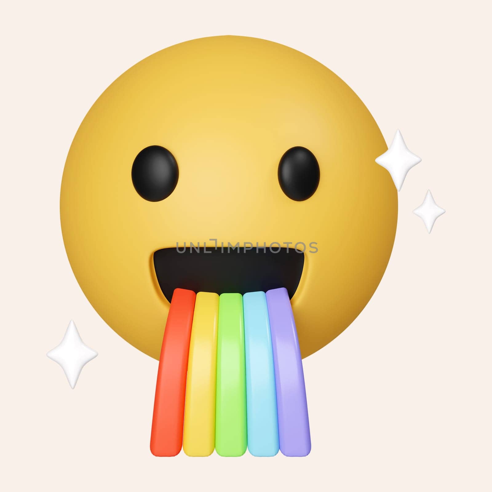 3d emoji happy smile with rainbow puke. icon isolated on gray background. 3d rendering illustration. Clipping path..