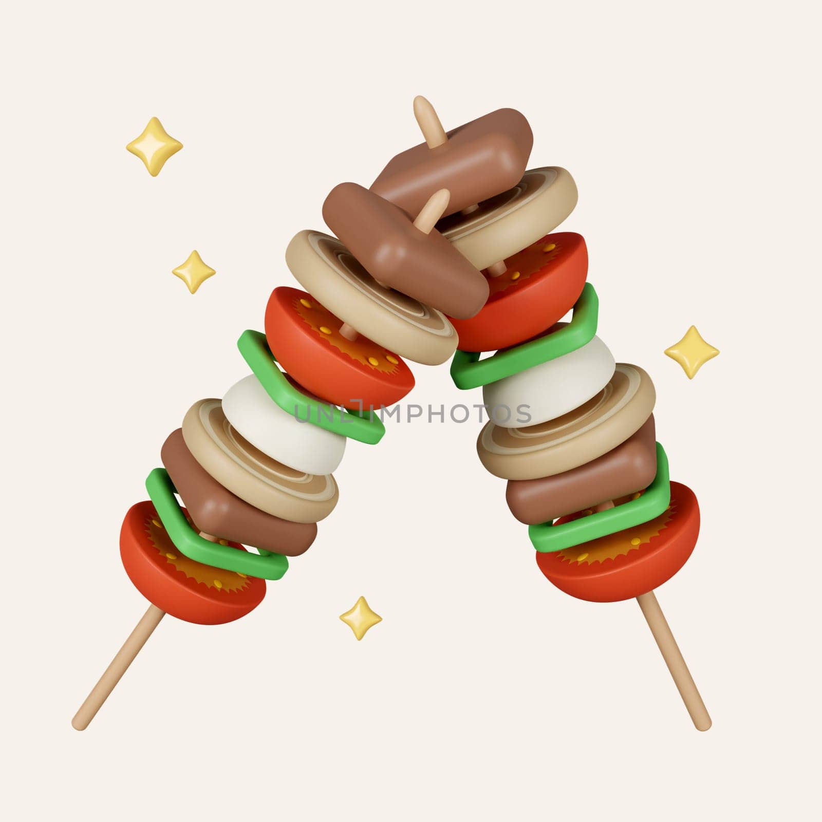 3d BBQ kebab. BBQ for holiday. summer vacation and holidays concept. icon isolated on white background. 3d rendering illustration. Clipping path..