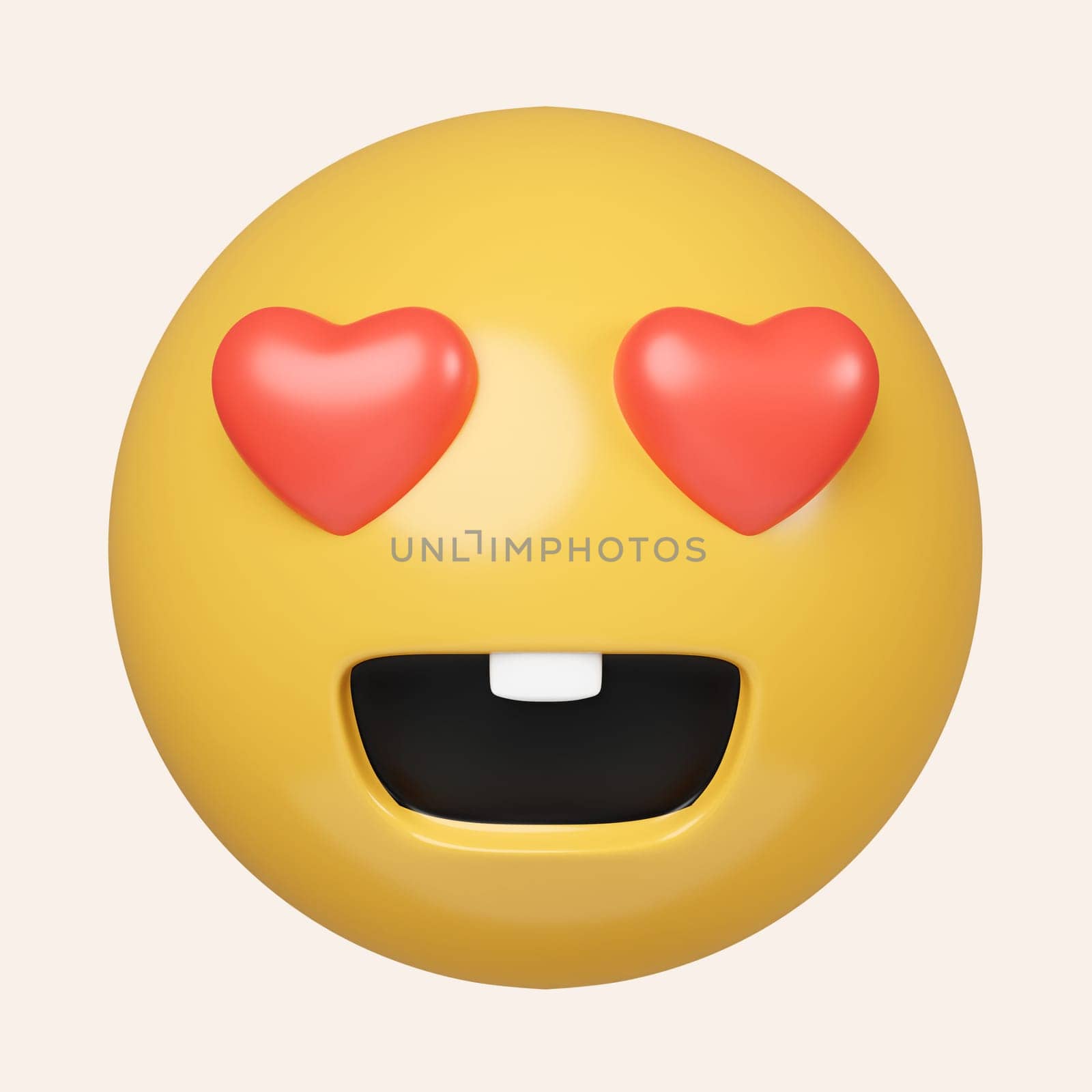 3d Heart emoji. face smile for love chat, message design Happy mood eyes symbol. icon isolated on gray background. 3d rendering illustration. Clipping path..