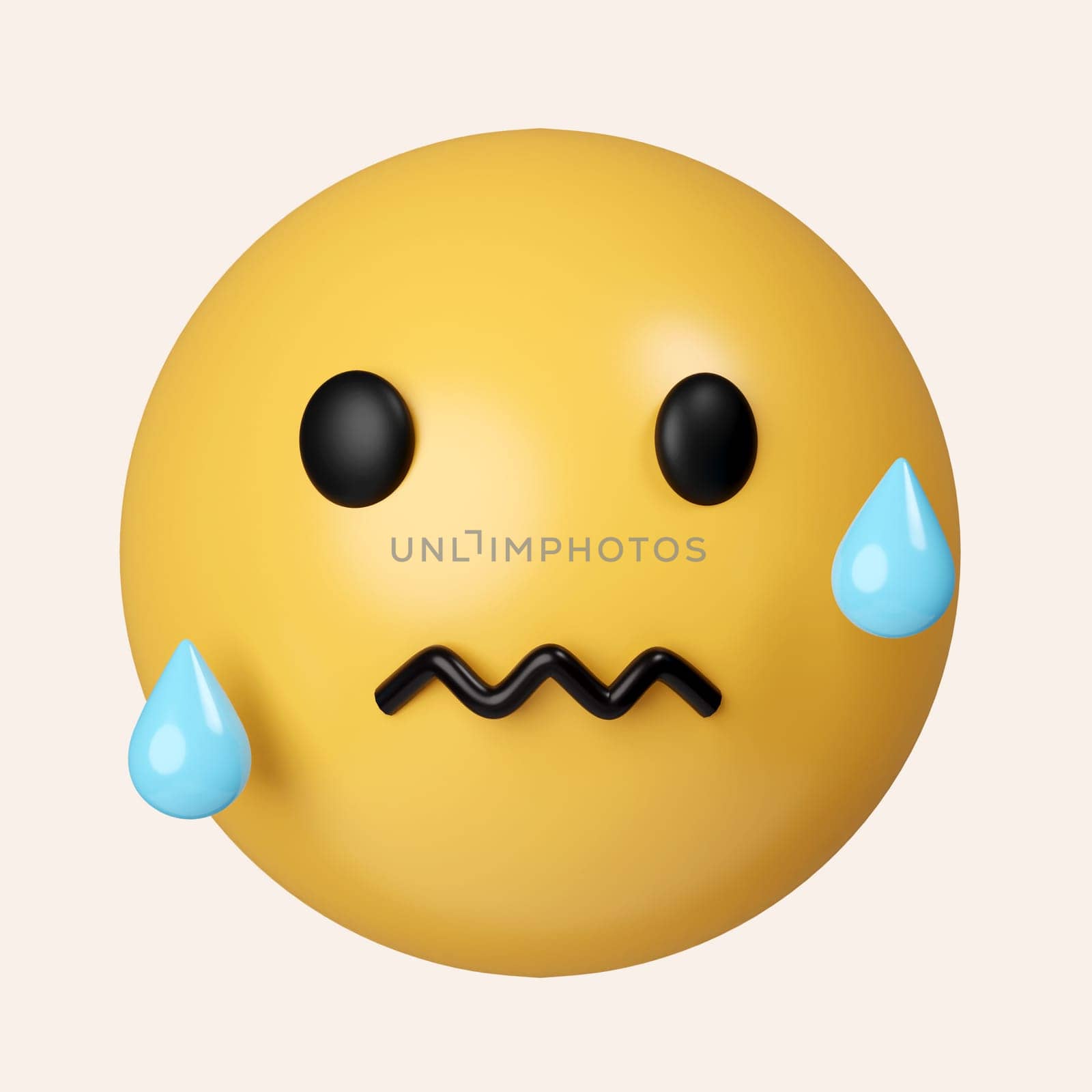 3d Confounded emoji with yellow face, scrunched, a crumpled mouth, frustration, disgust, and sadness. icon isolated on gray background. 3d rendering illustration. Clipping path. by meepiangraphic