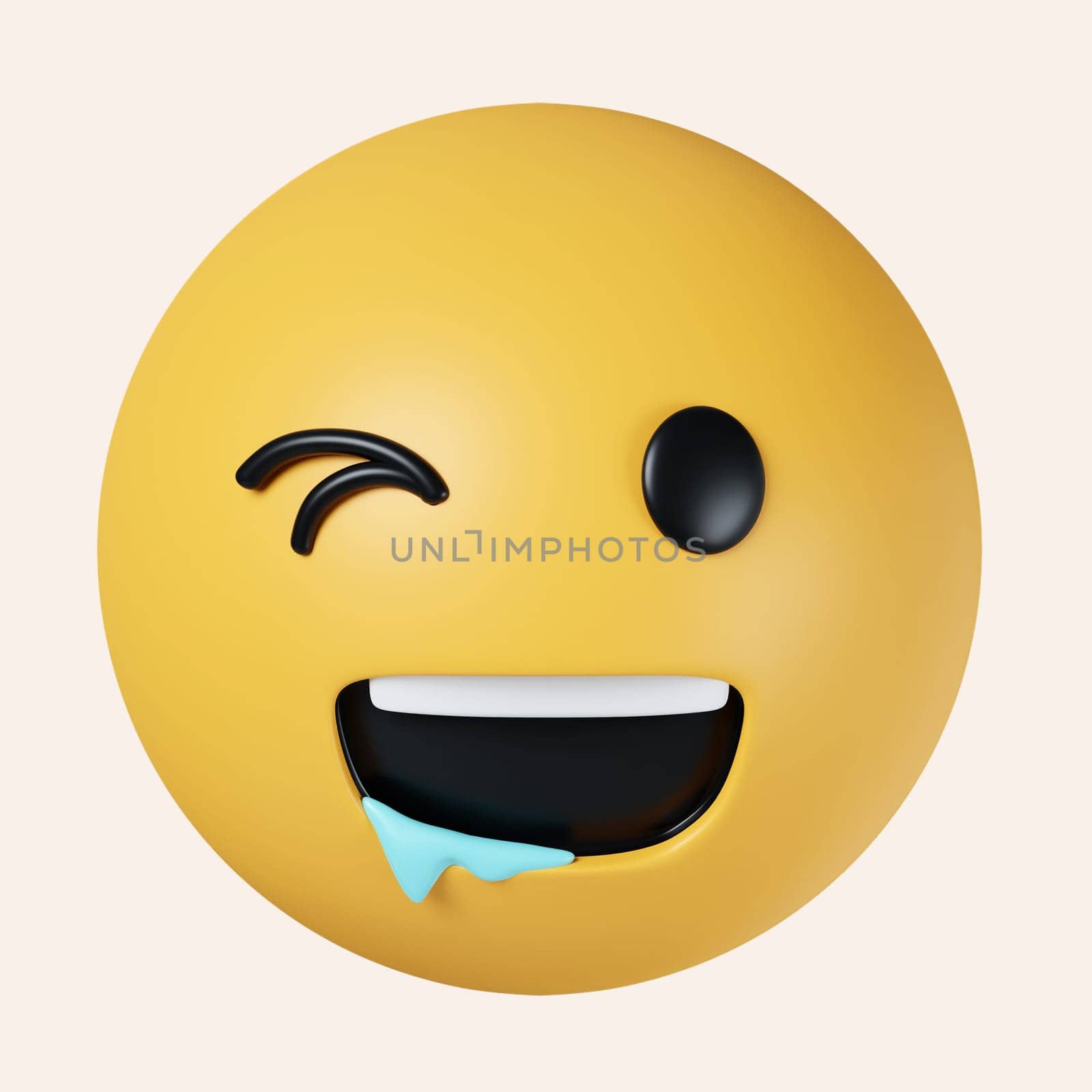 3d Hungry Drooling Face Emoji. Emoticon with saliva from mouth corner. icon isolated on gray background. 3d rendering illustration. Clipping path..