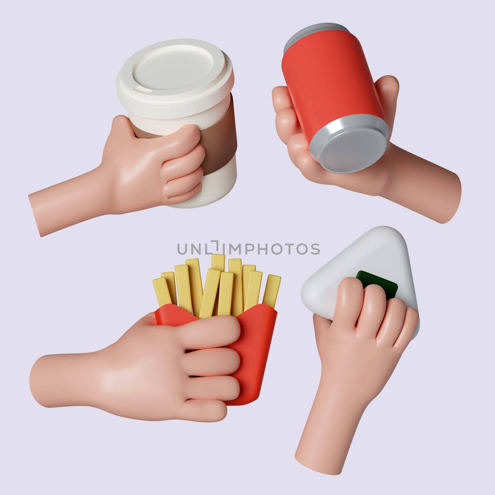 3d Cartoon character hand hold food. icon isolated on gray background. 3d rendering illustration. Clipping path. by meepiangraphic