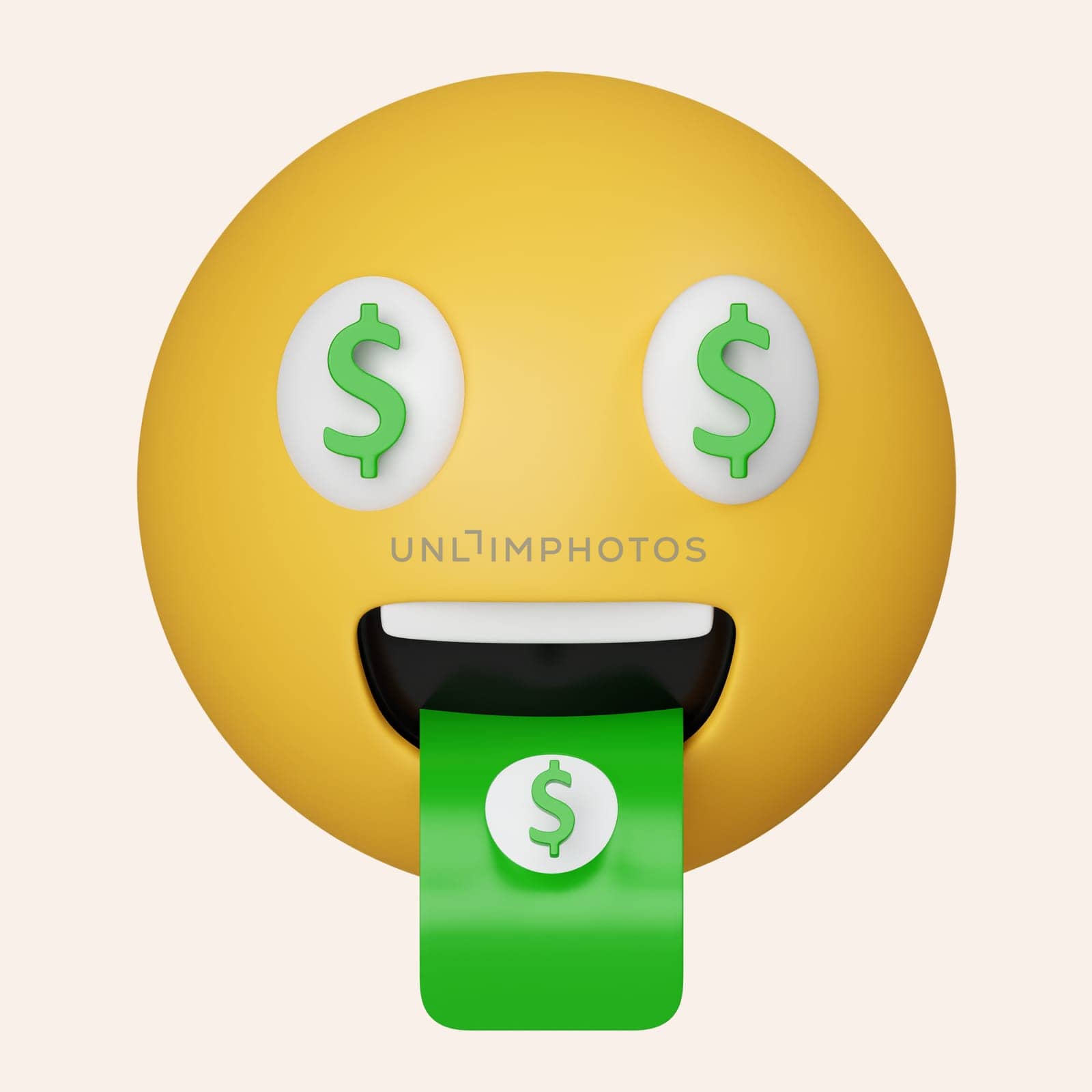 3d Rich emoji. Money Cash Dollar Face Emoji. icon isolated on gray background. 3d rendering illustration. Clipping path..