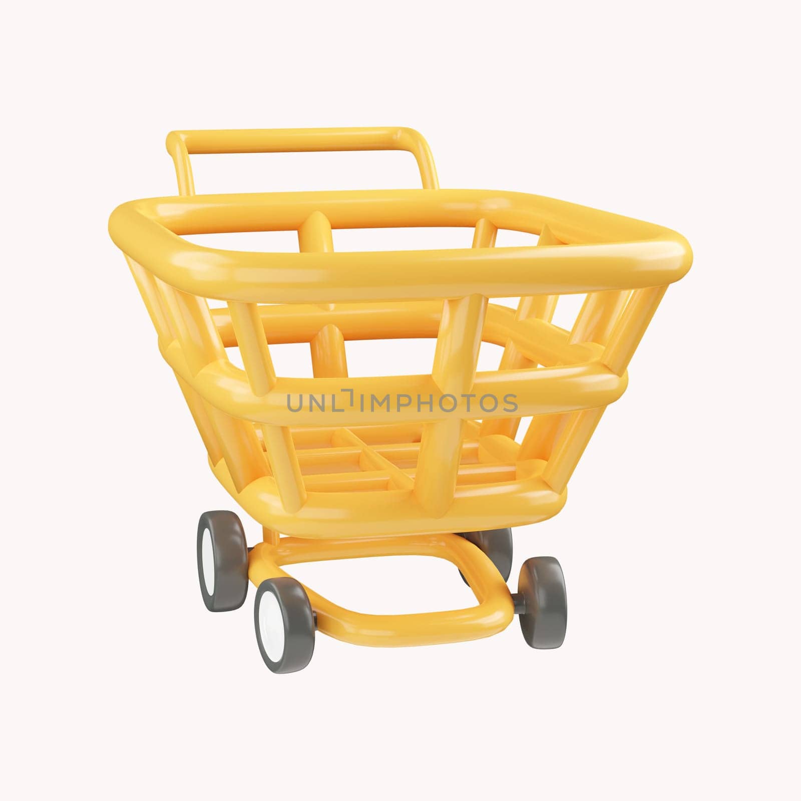 3D yellow shopping cart for online shopping and digital marketing ideas on white isolate background.