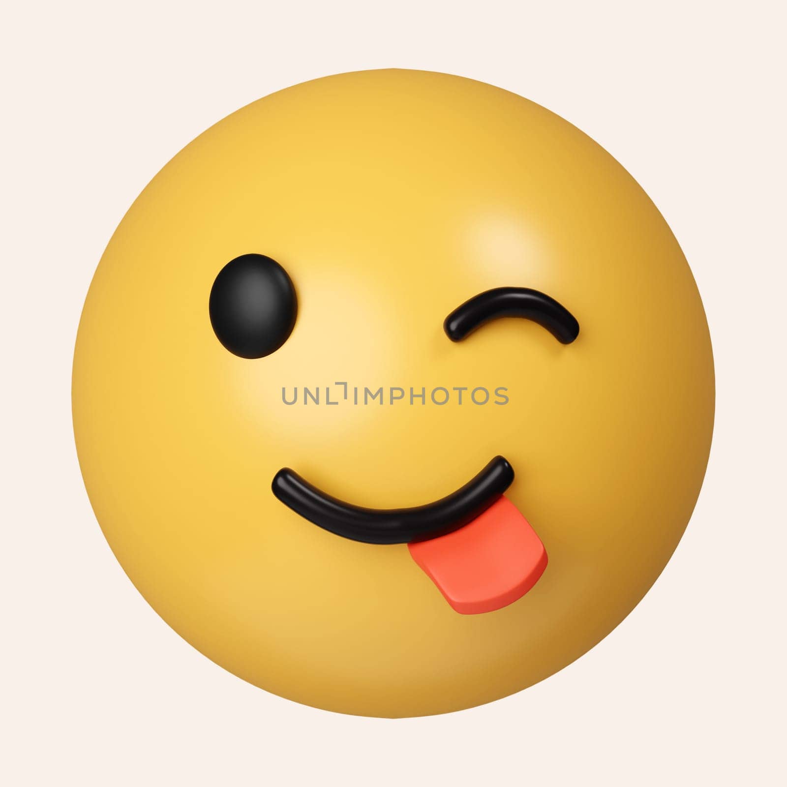 3d Yummy emoji. Smiling emoticon licking lips, savoring food. icon isolated on gray background. 3d rendering illustration. Clipping path..