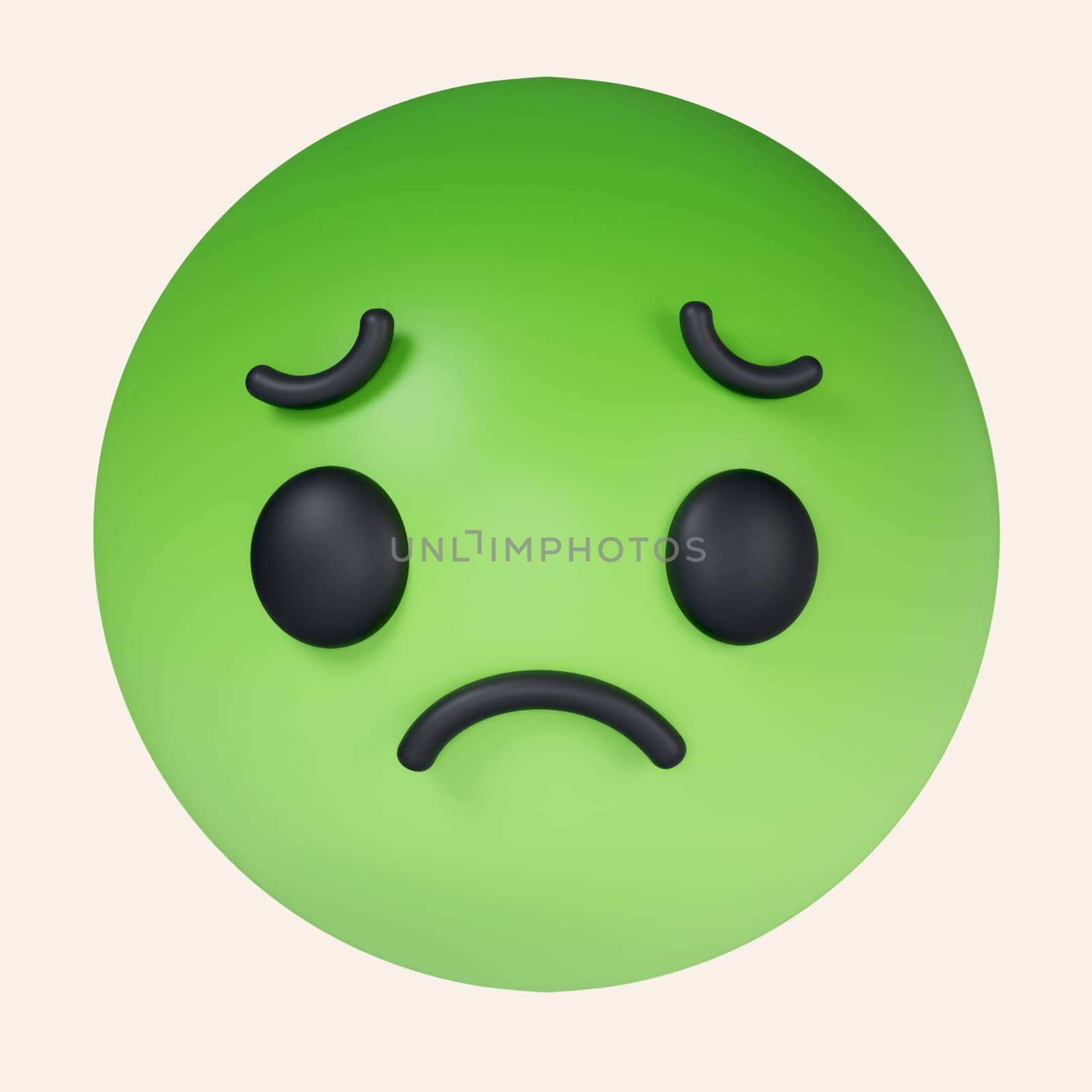 3d Nauseated face emoji with green face. sickly face green with concerned eyes and puffed holding back vomit. icon isolated on gray background. 3d rendering illustration. Clipping path. by meepiangraphic