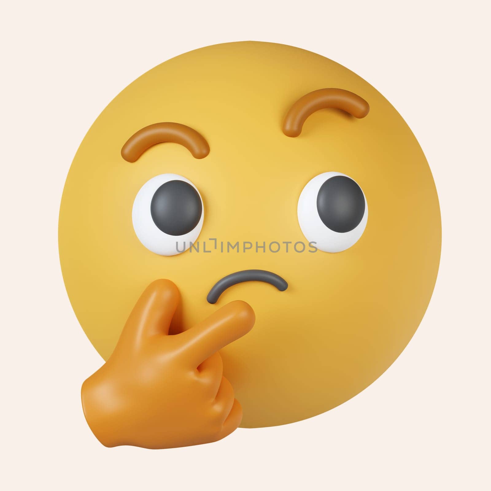 3d Thinking face emoji. emoticon face shown with a single finger and thumb resting on the chin glancing upward. icon isolated on gray background. 3d rendering illustration. Clipping path. by meepiangraphic