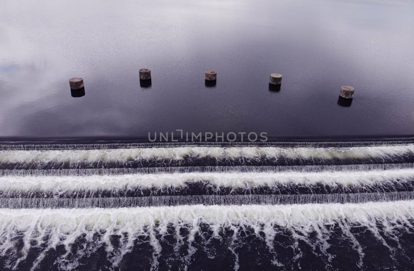 top view of the dam. the rapids and cascades of the river