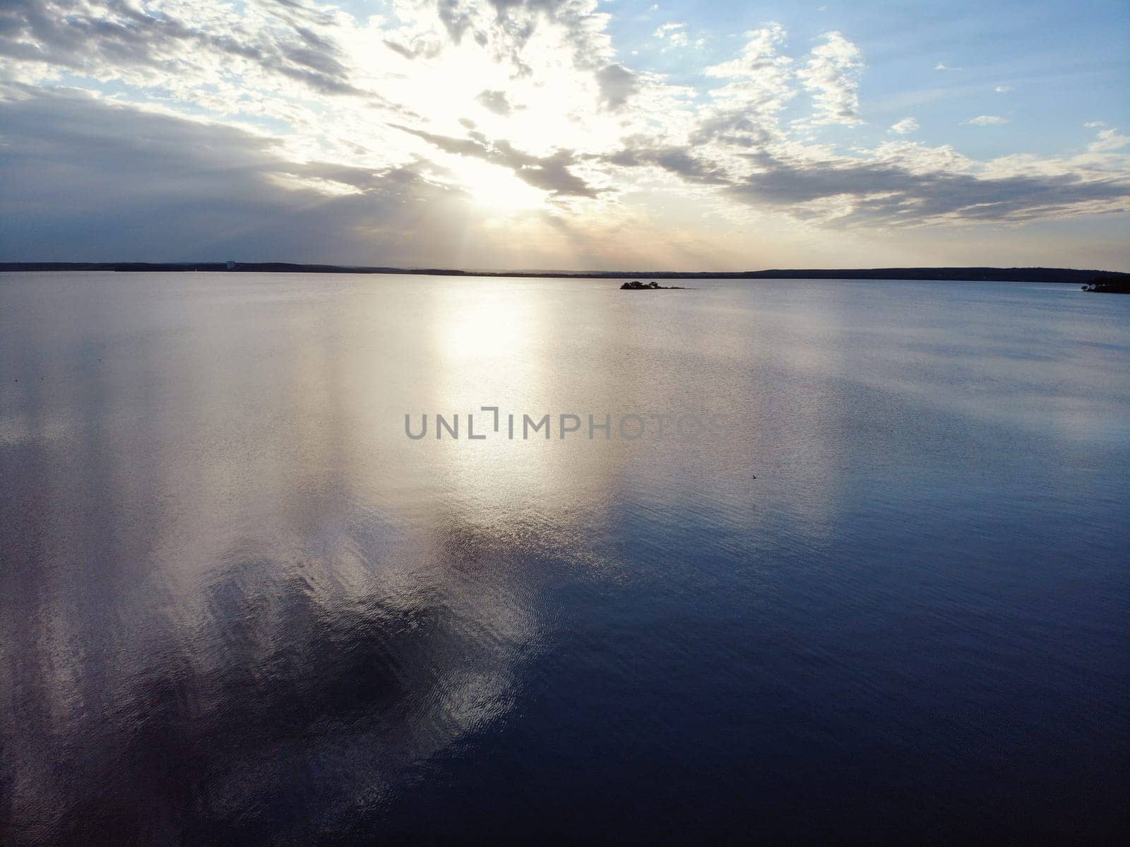 Beautiful sea landscape. sunset sky over the lake