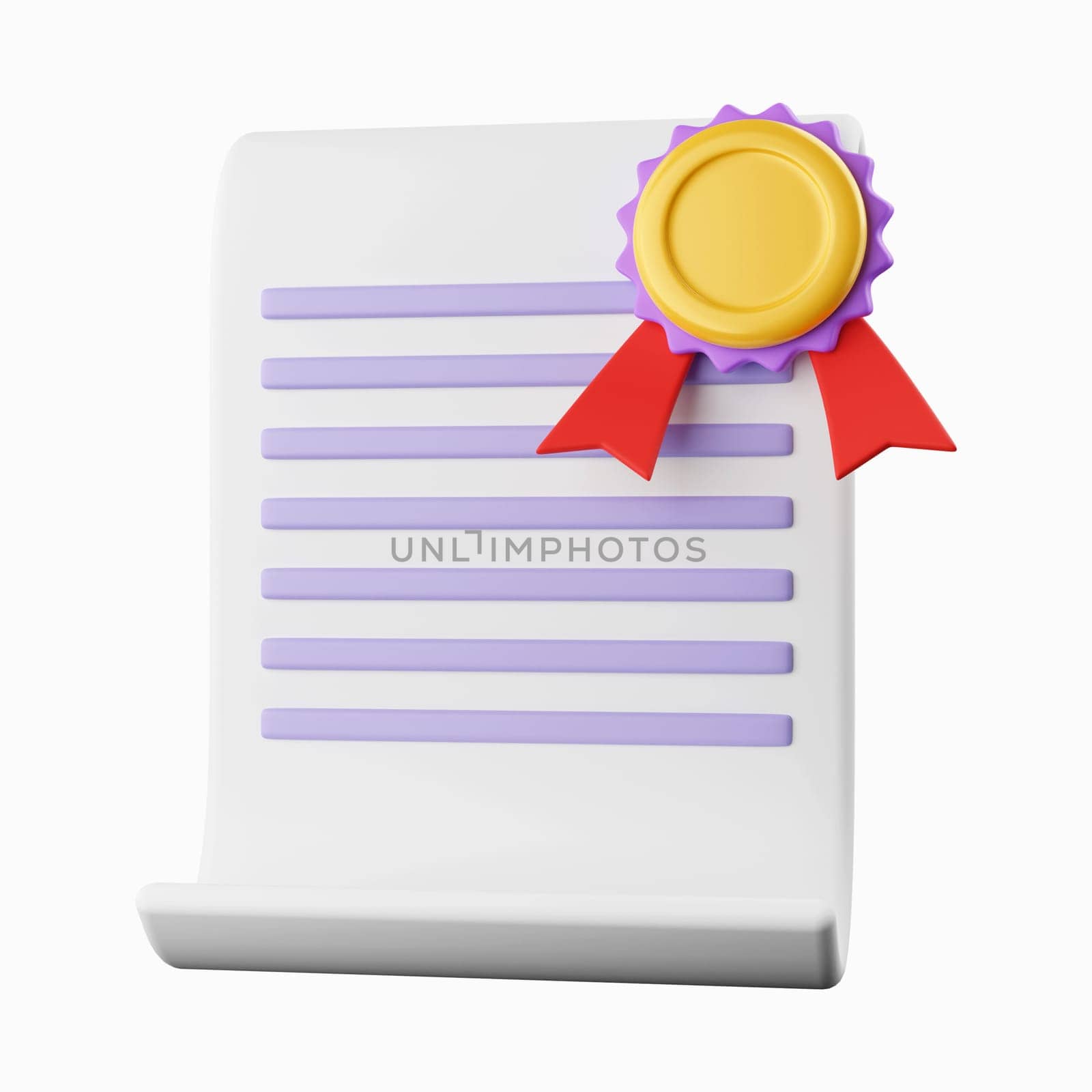 3d Certificate. Achievement, award, grant, diploma concepts. isolated on background, icon symbol clipping path. 3d render illustration.