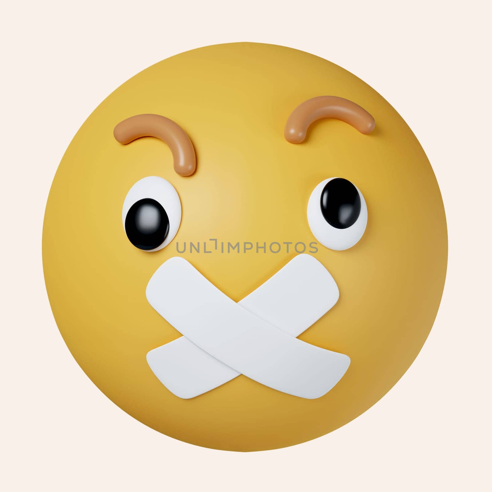 3d Taped mouth Emoji. Shut up, silent confused face. icon isolated on gray background. 3d rendering illustration. Clipping path. by meepiangraphic