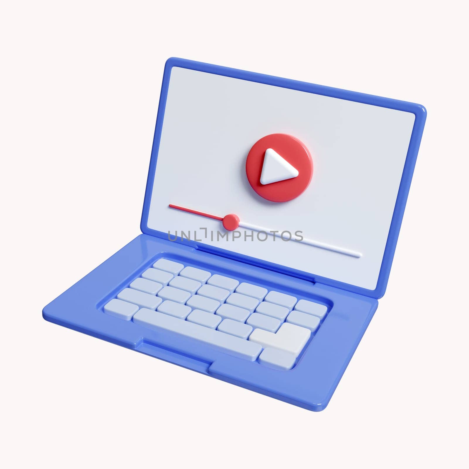 3d Video player. Video service, player app. Online cinema player. icon isolated on white background. 3d rendering illustration. Clipping path..