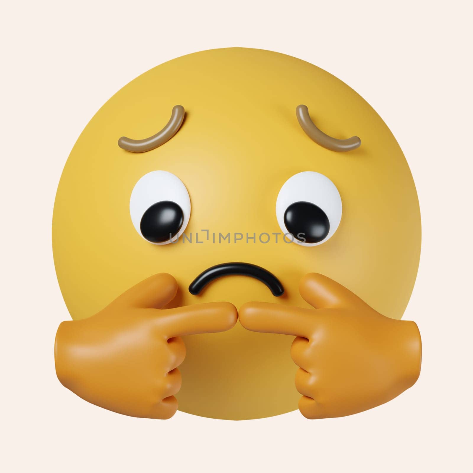 3d emoji Sorry Emoticon Face with hand. icon isolated on gray background. 3d rendering illustration. Clipping path..