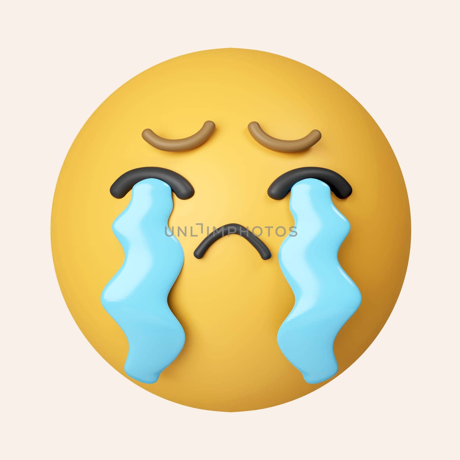 3d Loudly crying face icon. Yellow emoji with his mouth open, tears streaming from his closed eyes. icon isolated on gray background. 3d rendering illustration. Clipping path..