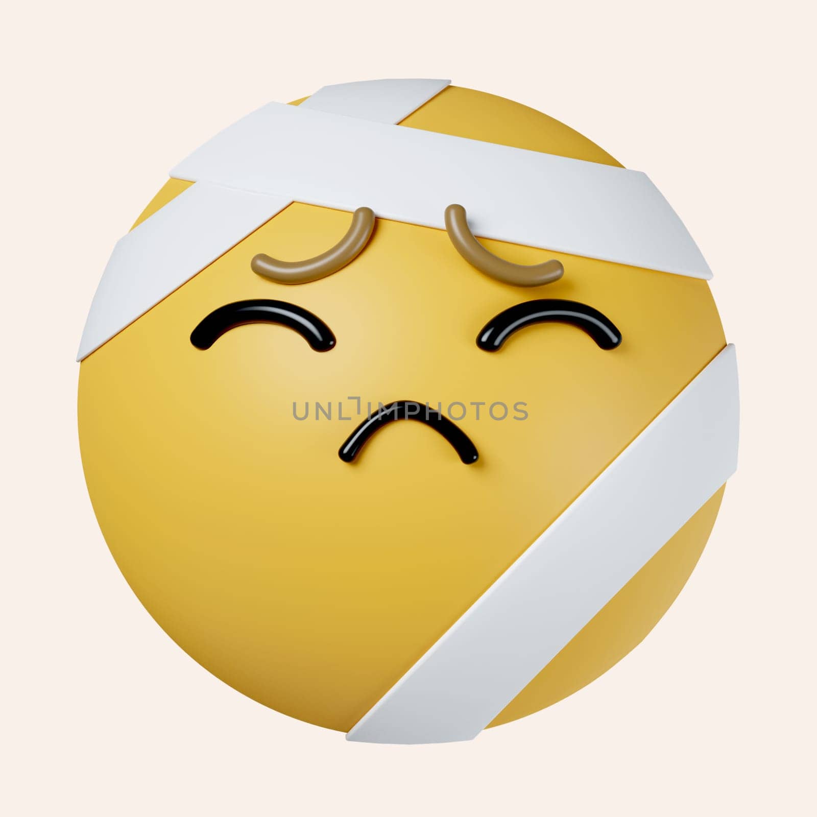 3d emoticon with bandage head emoji. icon isolated on gray background. 3d rendering illustration. Clipping path..