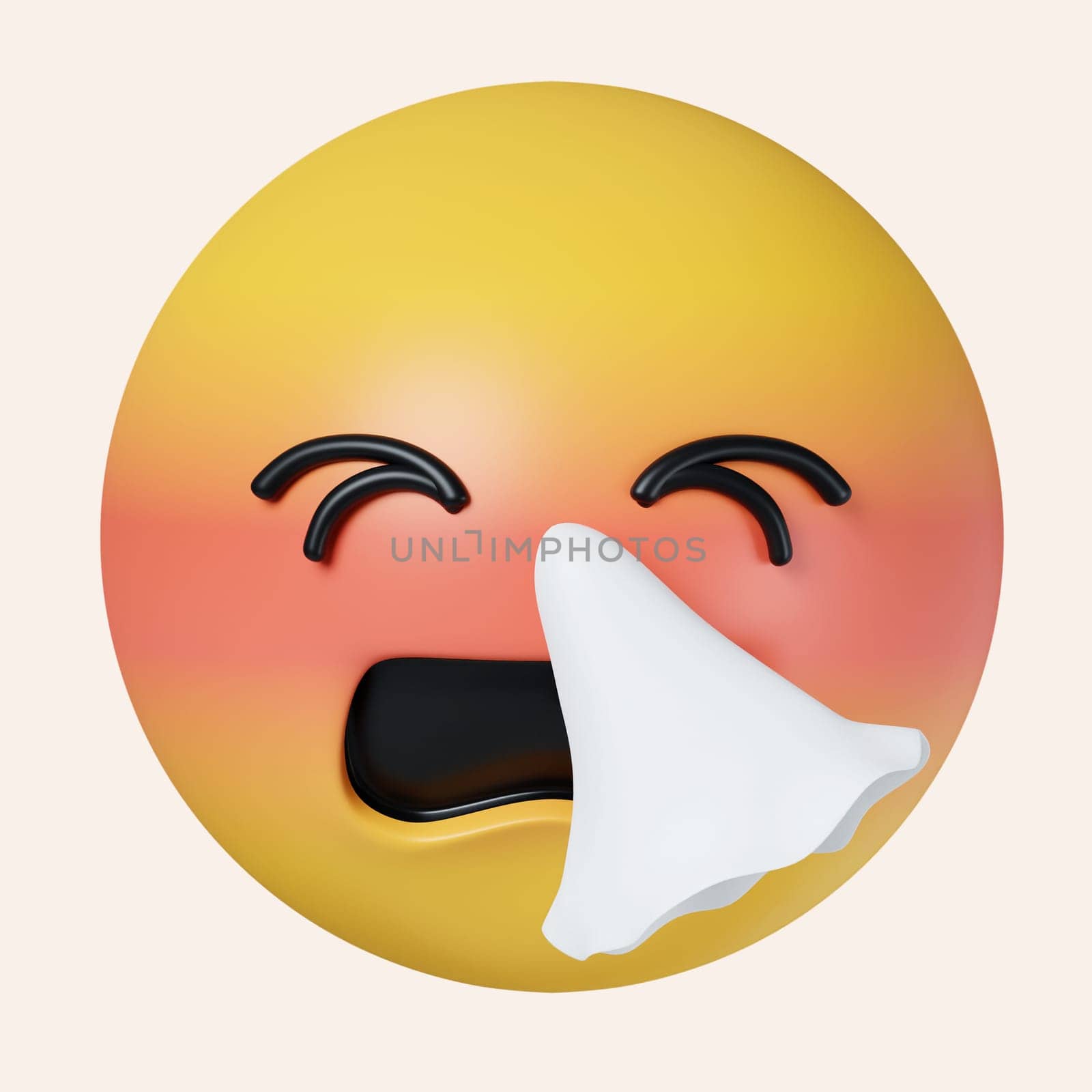 3d 3d Emoticon sneezing cartoon emoji. icon isolated on gray background. 3d rendering illustration. Clipping path..