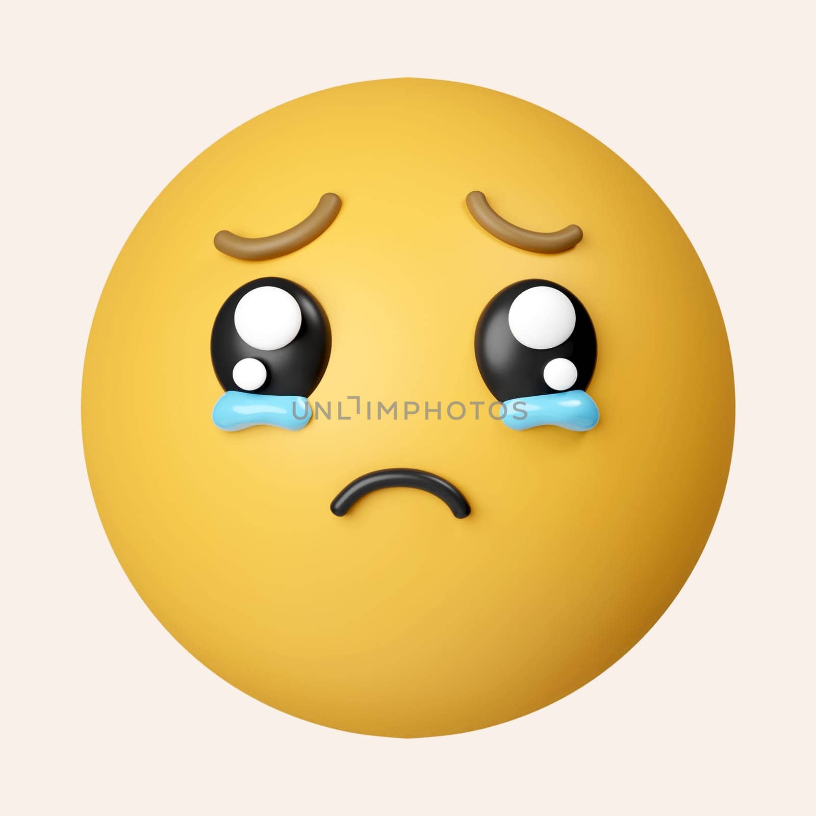 3d crying face icon. Yellow emoji with his mouth open, tears streaming from his closed eyes. icon isolated on gray background. 3d rendering illustration. Clipping path. by meepiangraphic