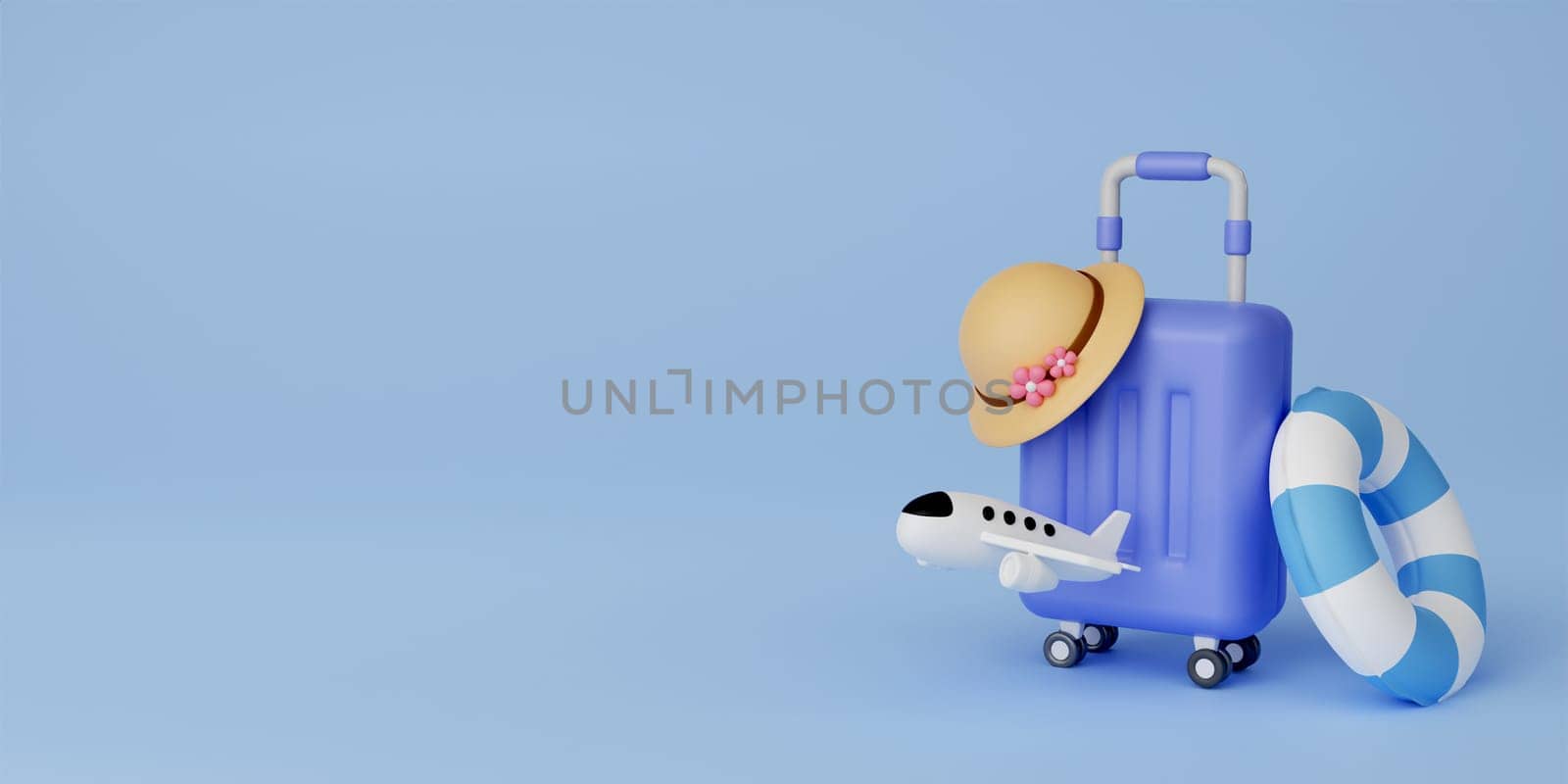 3d luggage or baggage and planes about tourism and all object on blue background, 3d on blue background for travel and transport concept design.