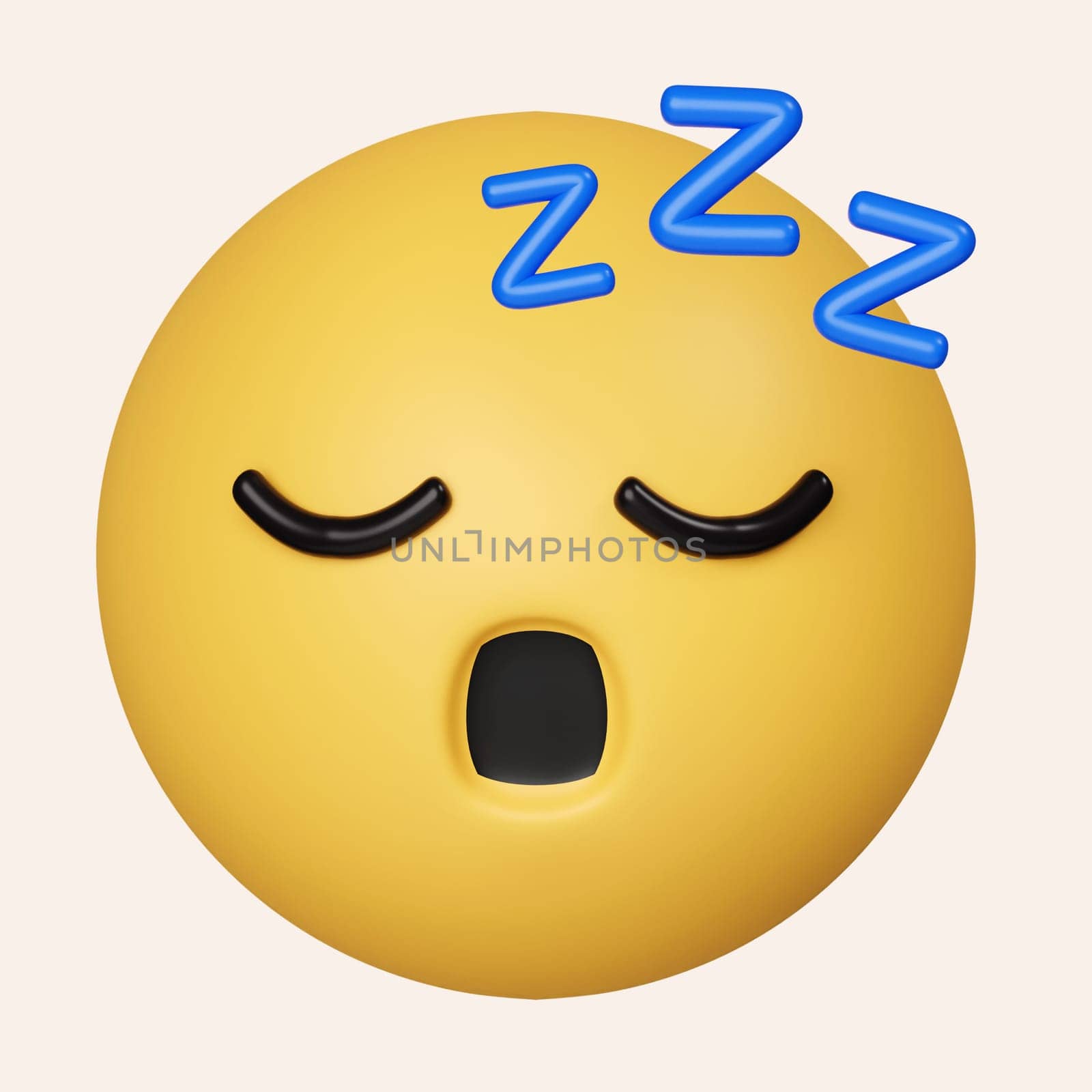 3d Sleeping emoji. Snoring emoticon, Zzz yellow face with closed eyes. icon isolated on gray background. 3d rendering illustration. Clipping path..