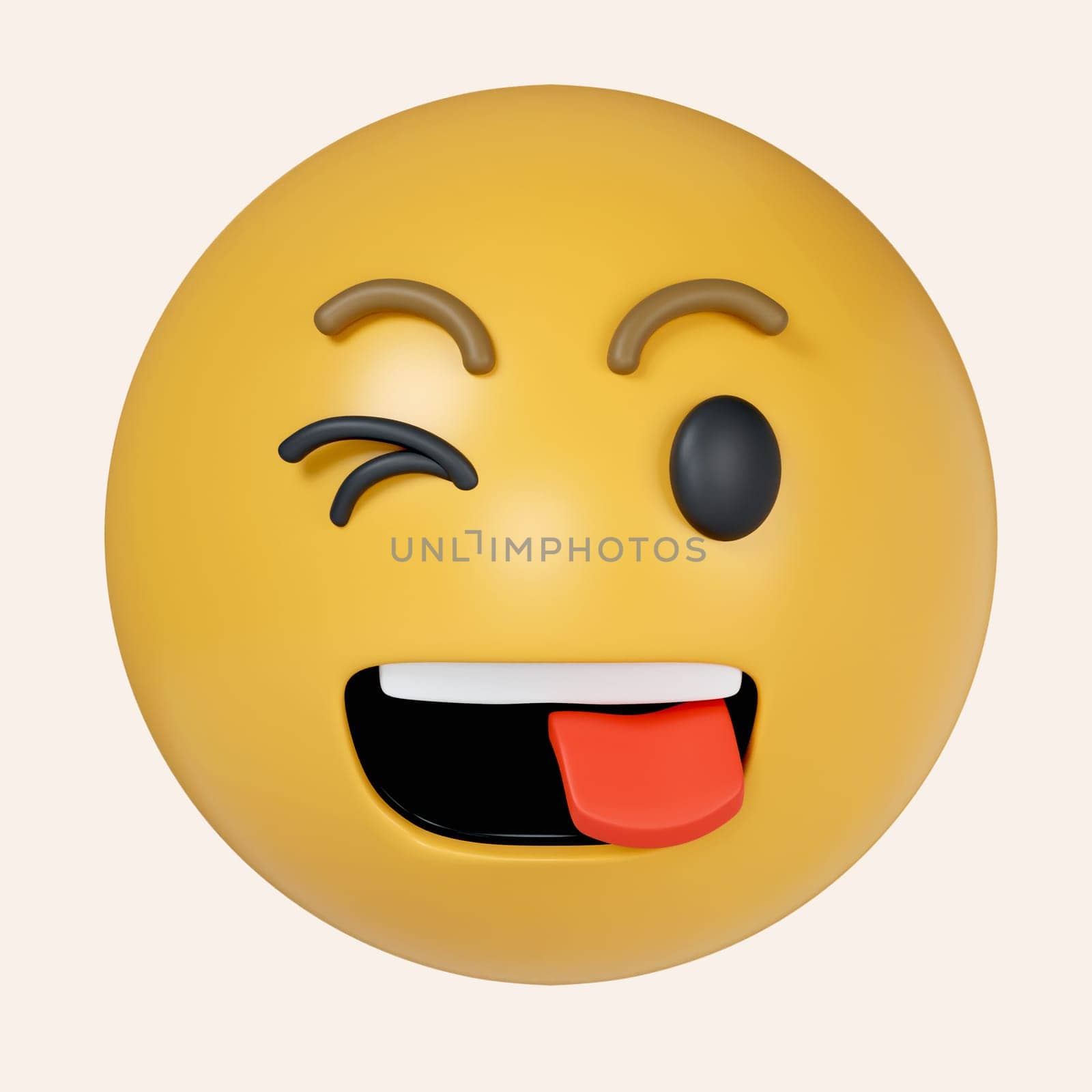 3d Winking Face with Tongue. yellow emoji sticking out her tongue and winking. Wackiness, buffoonery. icon isolated on gray background. 3d rendering illustration. Clipping path..