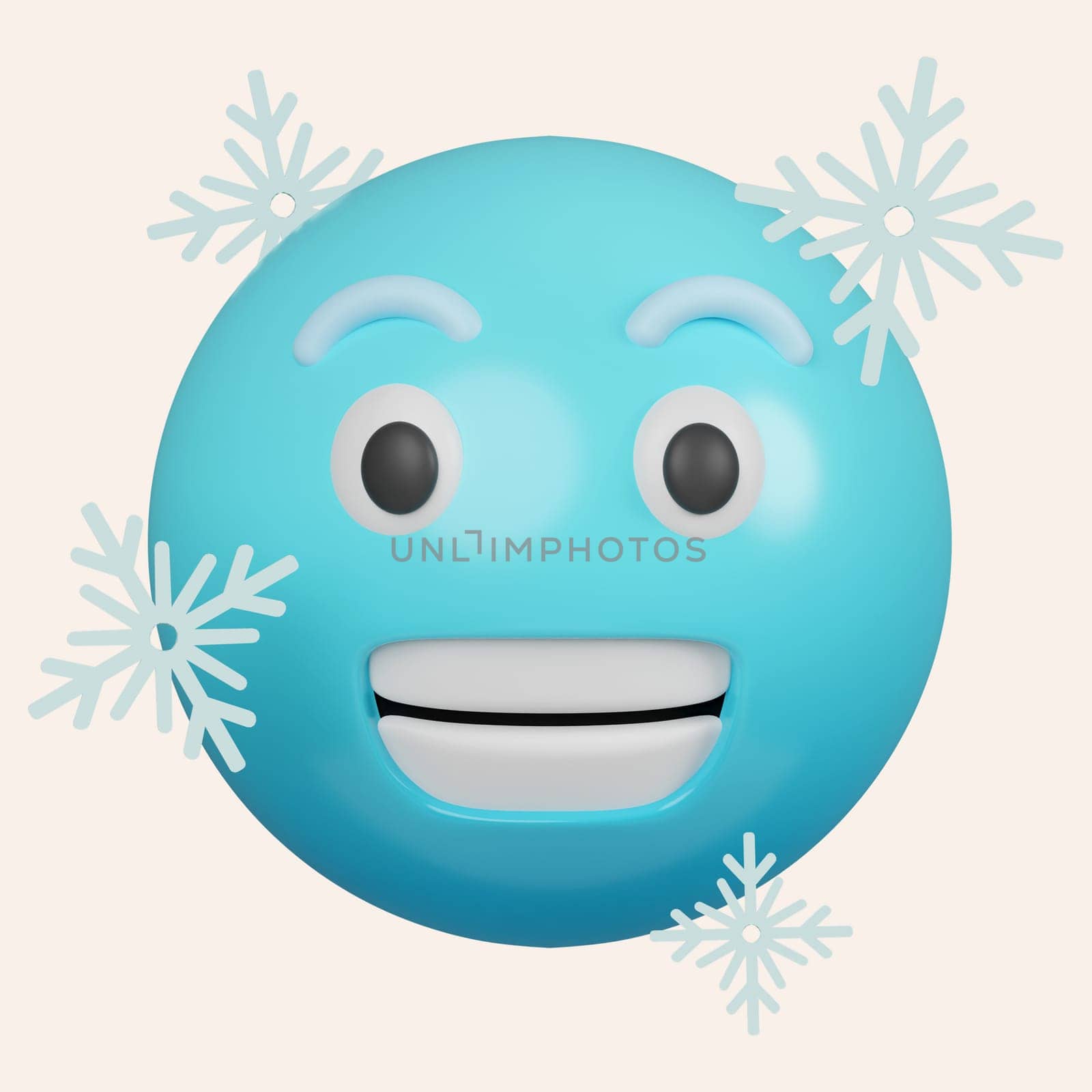 3d cold frozen emoji with ice on face. icon isolated on gray background. 3d rendering illustration. Clipping path. by meepiangraphic