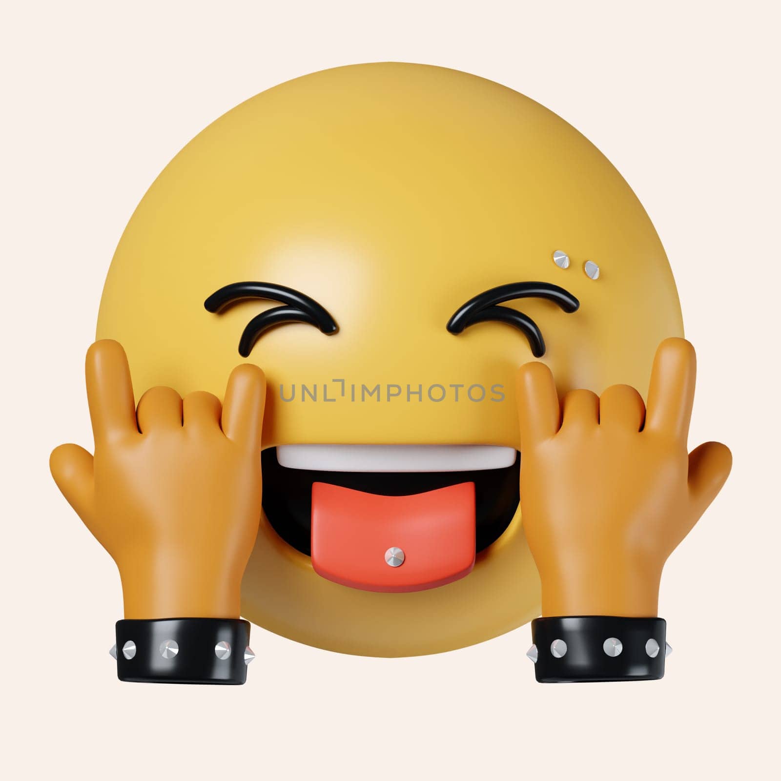 3d emoji rock and roll. icon isolated on gray background. 3d rendering illustration. Clipping path..