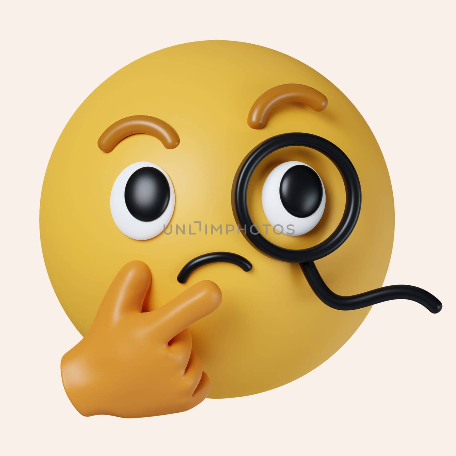 3d thinking face emoji. emoticon face with a single finger and thumb resting on the chin glancing upward. icon isolated on gray background. 3d rendering illustration. Clipping path. by meepiangraphic