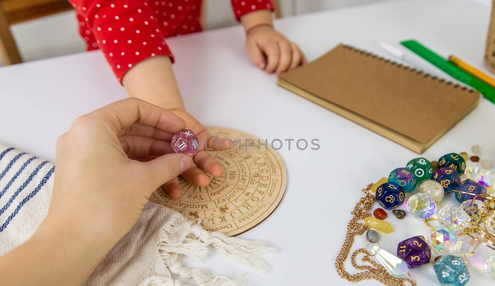 Numerology numbers on the table. Selective focus. Kid.