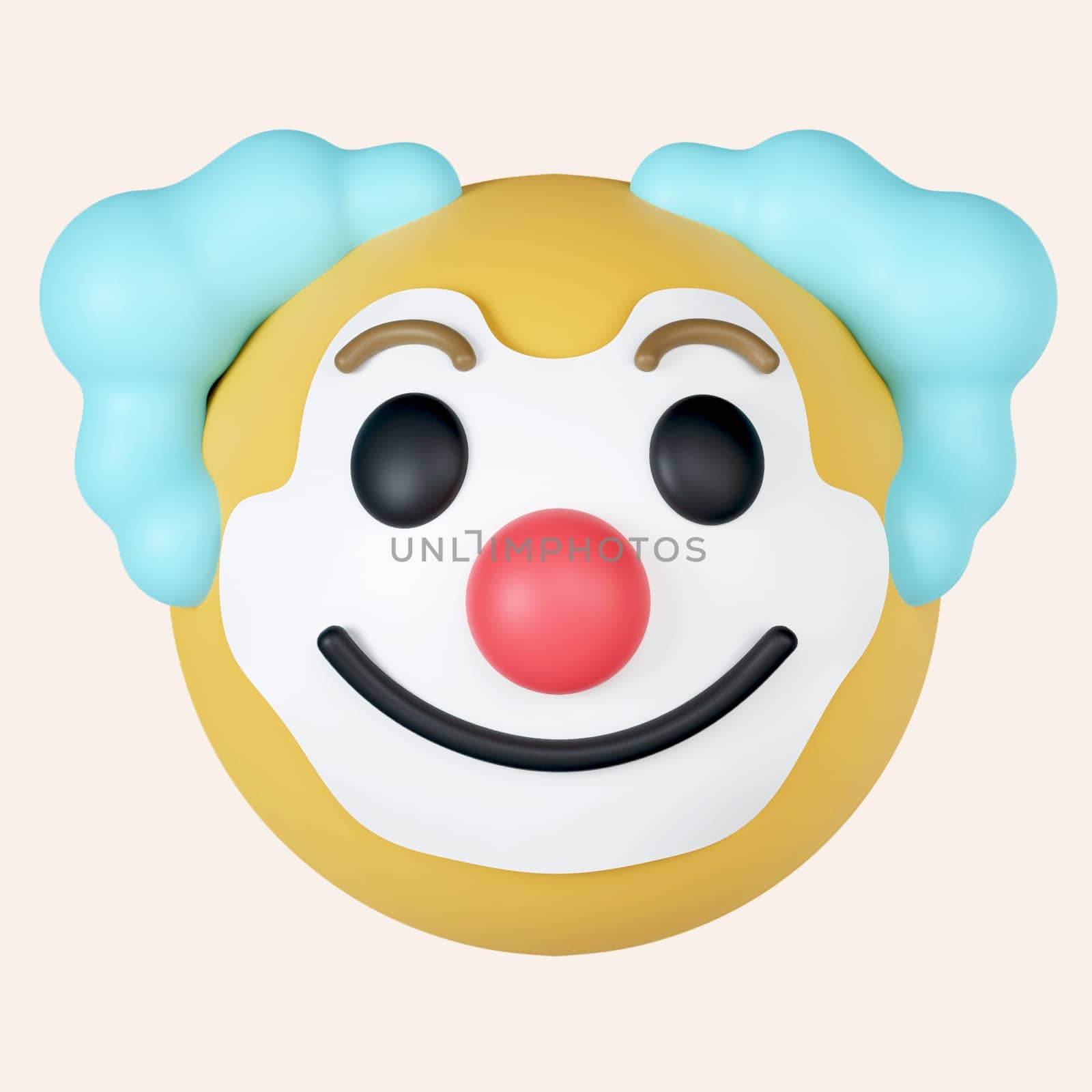 3d Circus clown emoji. Emoticon with red nose, funny face. icon isolated on gray background. 3d rendering illustration. Clipping path..
